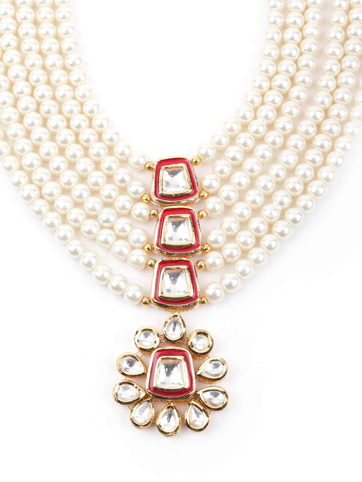 Odette White Multiple Layered Pearls Long Necklace Set For Women - Image 6