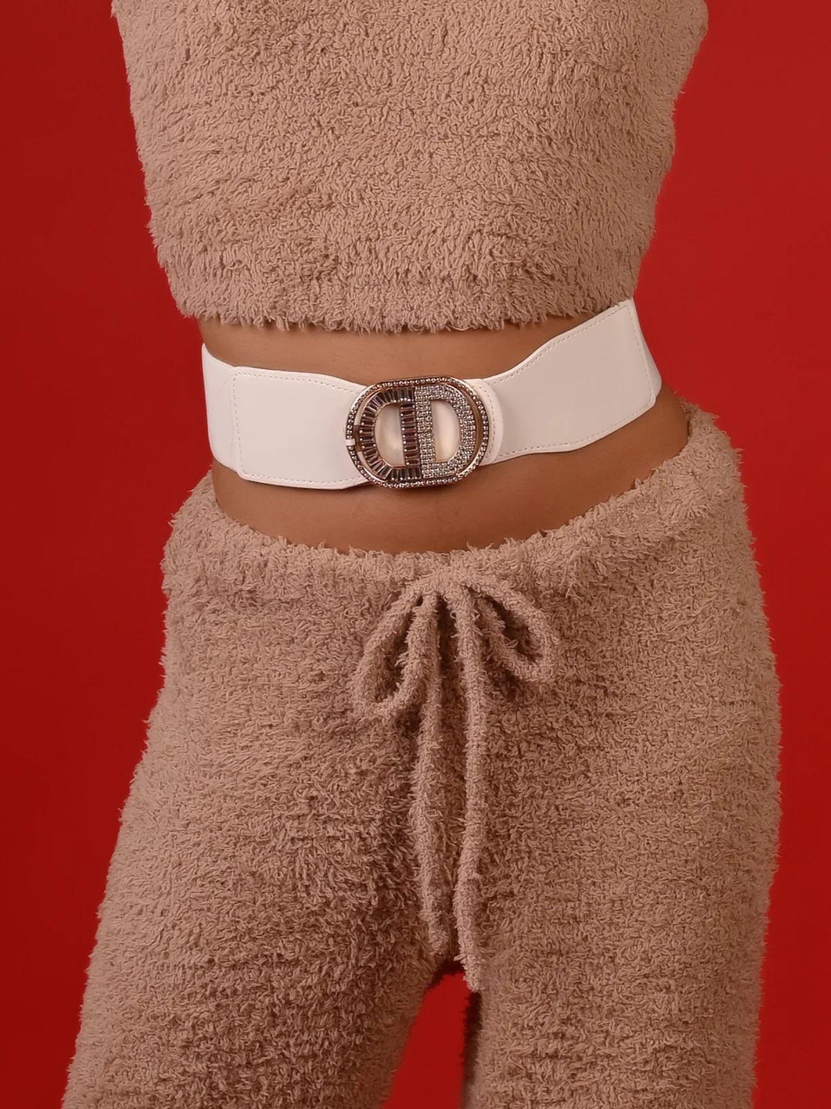 Odette Women White Elastane & Faux Leather Belt - Image 2