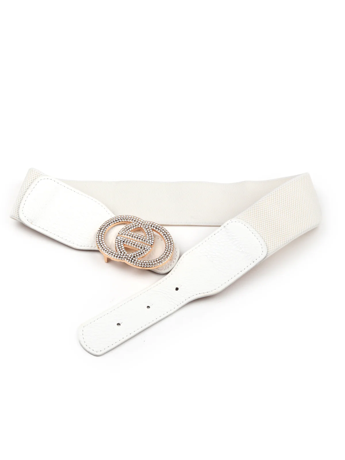 Odette Women White Elastane & Faux Leather Broad Belt - Image 3