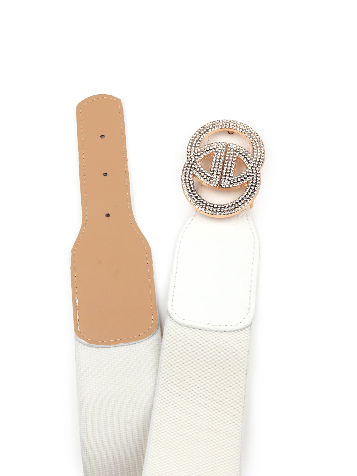 Odette Women White Elastane & Faux Leather Broad Belt - Image 5