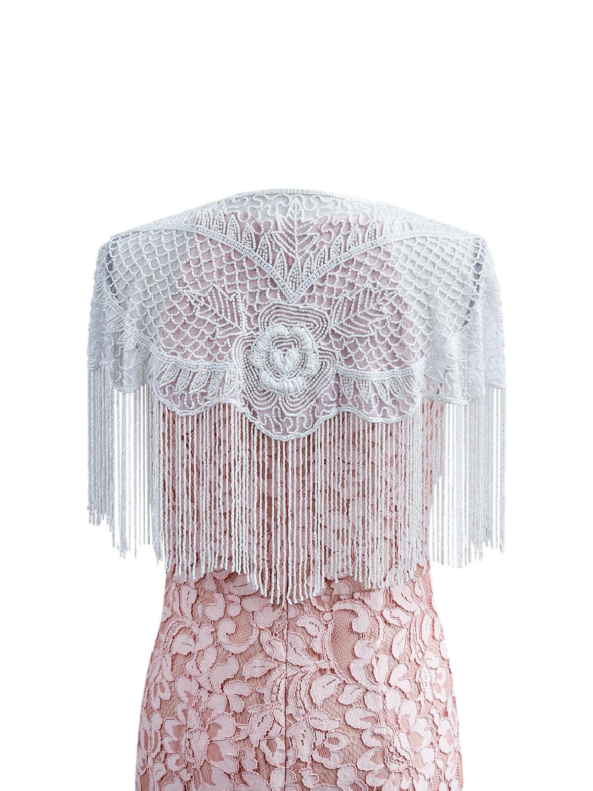 Odette Women White Beaded Net Cape - Image 6