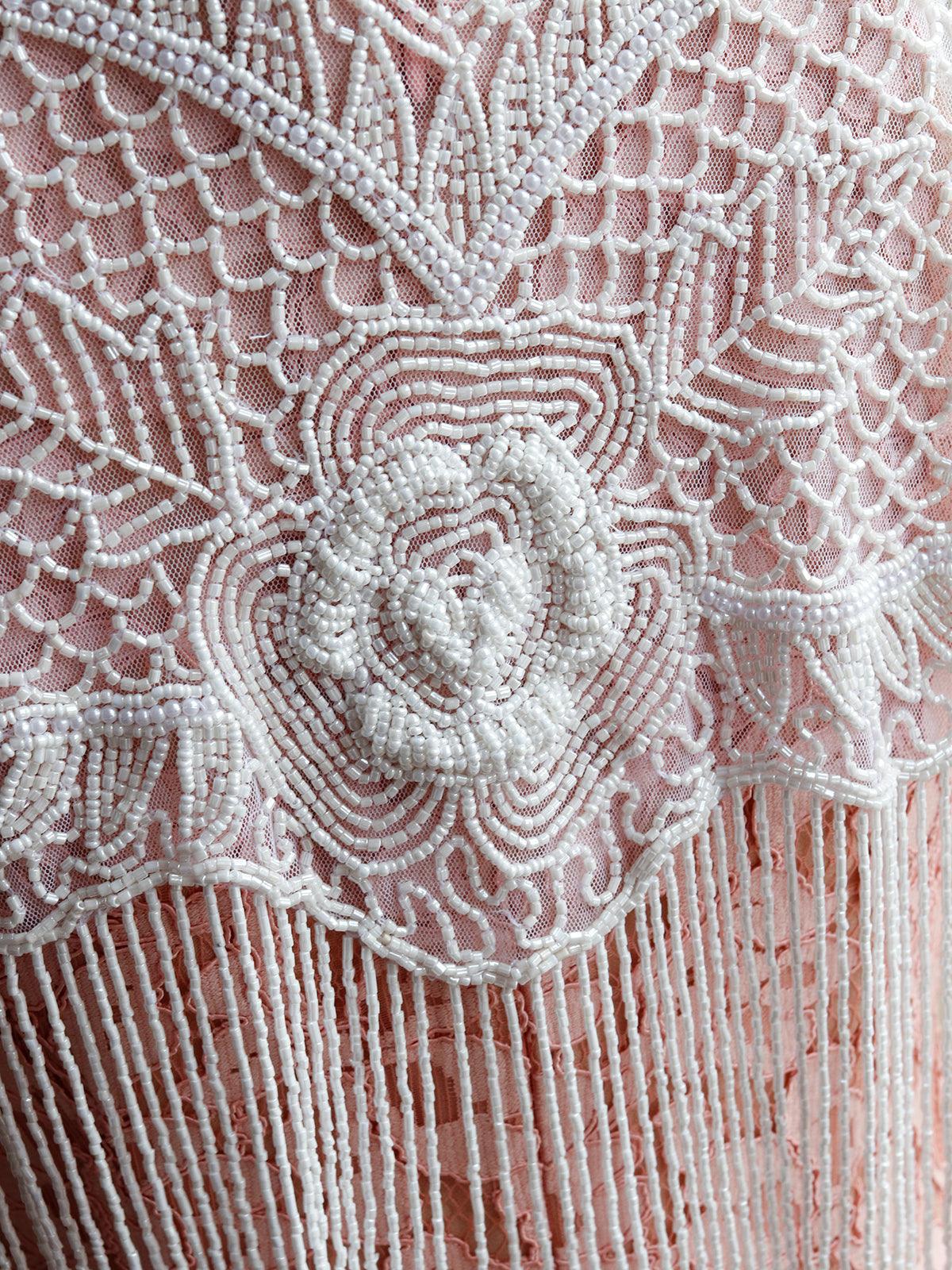 Odette Women White Beaded Net Cape - Image 7