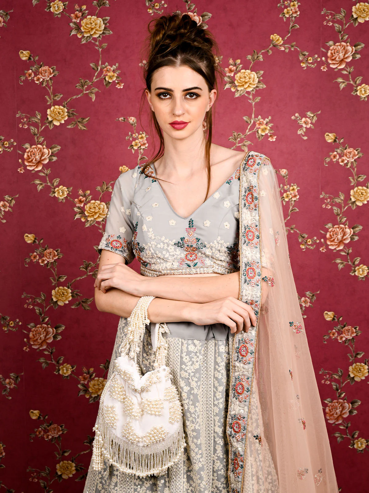 Odette Women White Embellished Potli Bag - Image 2