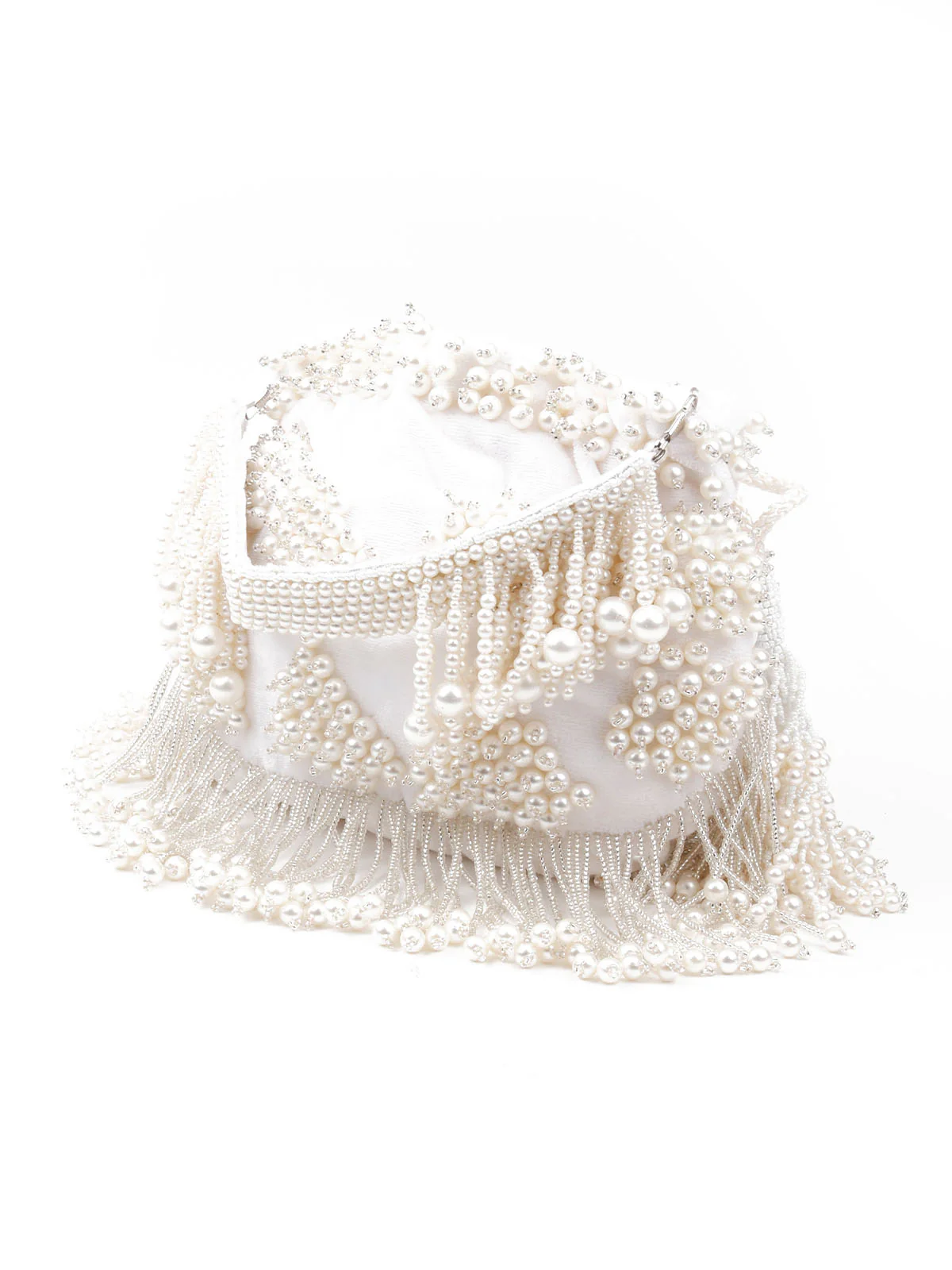 Odette Women White Embellished Potli Bag - Image 4