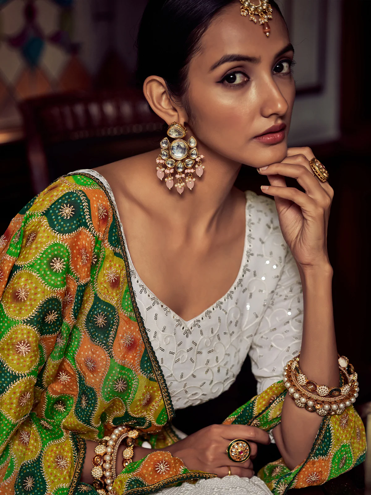 Odette Women White Embroidered Georgette Semi Stitched Lehenga With Blouse Piece - Image 4