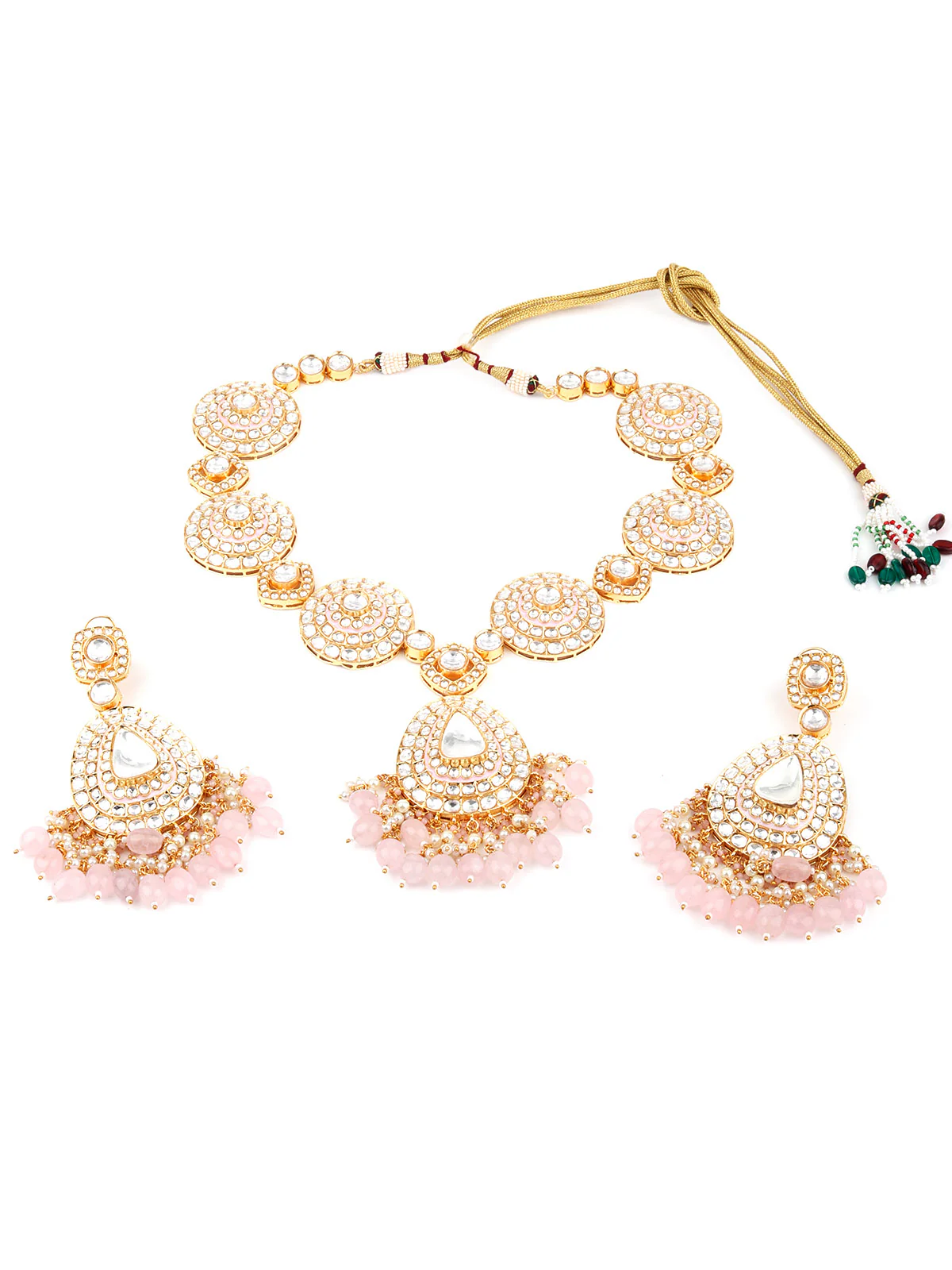 Odette Women White Faux Stone Studded Meenakari Jewelry Set - Image 3