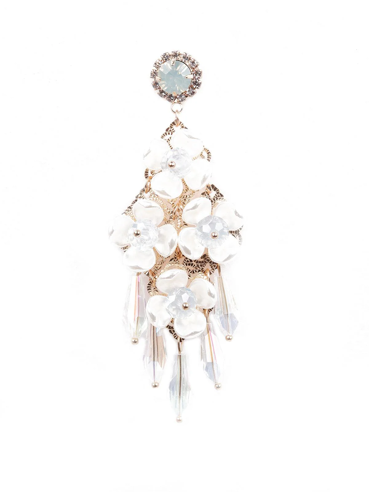 Odette Women White Floral Chandelier Drop Earrings - Image 4