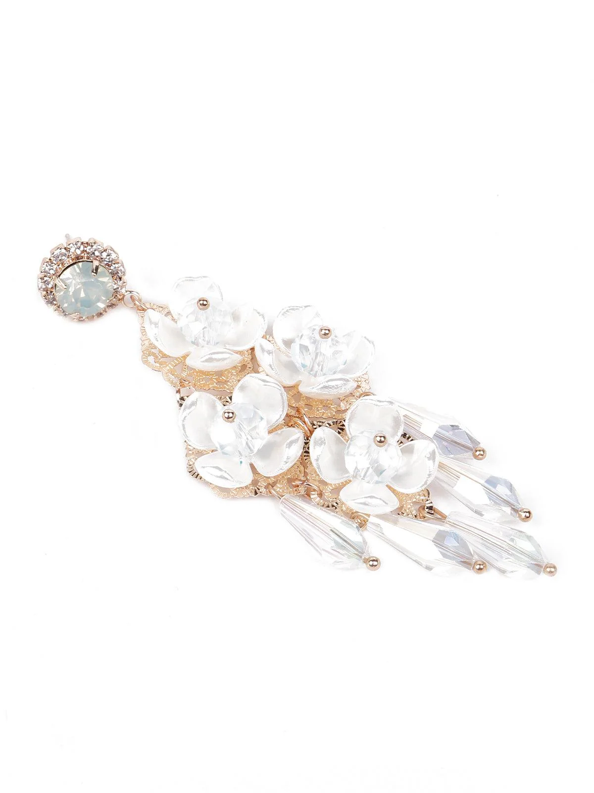Odette Women White Floral Chandelier Drop Earrings - Image 5