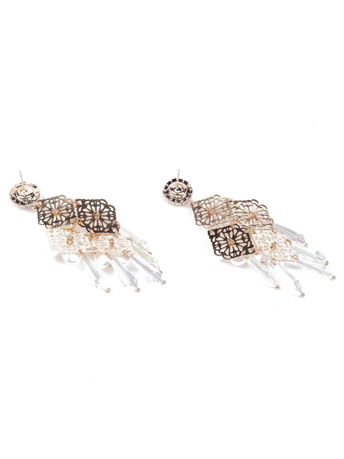 Odette Women White Floral Chandelier Drop Earrings - Image 6