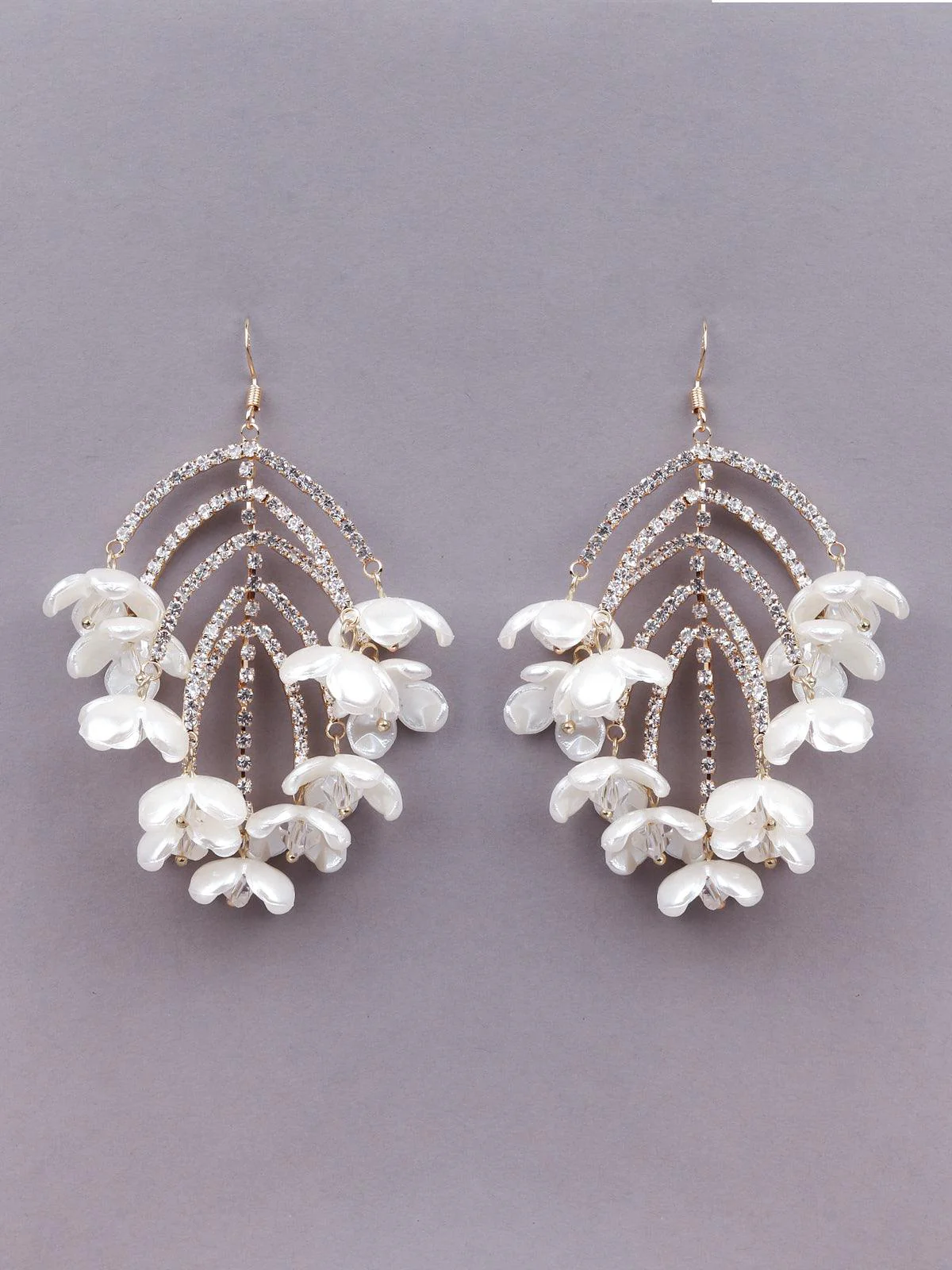 Odette White Floral Statement Earrings For Women - Image 3