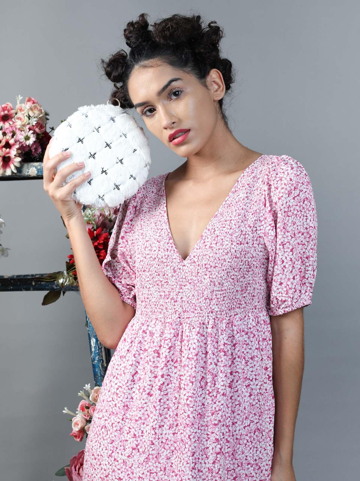 Odette White Fluffy Rounded Sling Bag For Women - Image 2