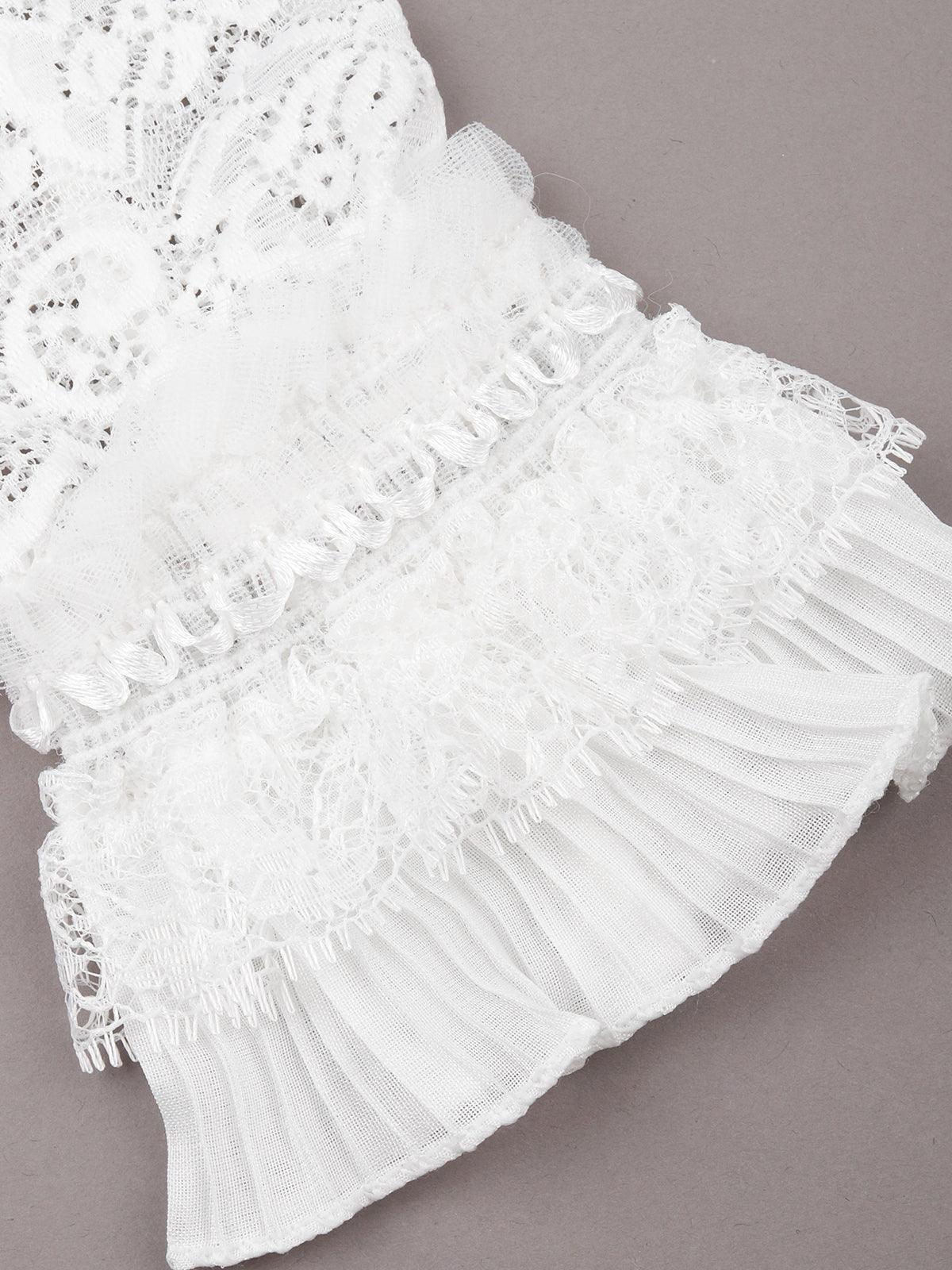Odette White Frills And Lace Embellished Hand Gloves For Women - Image 4