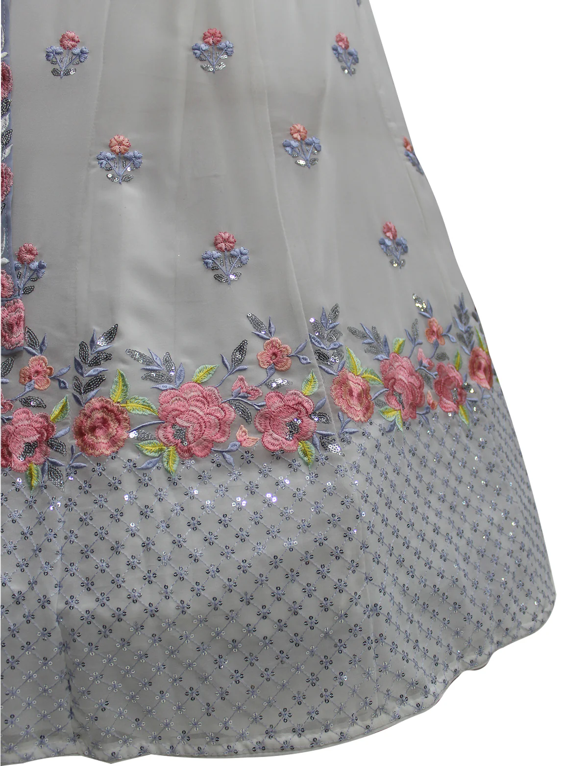 Odette Women White Georgette Embroidered Semi Stitched Lehenga With  Unstitched Blouse - Image 3