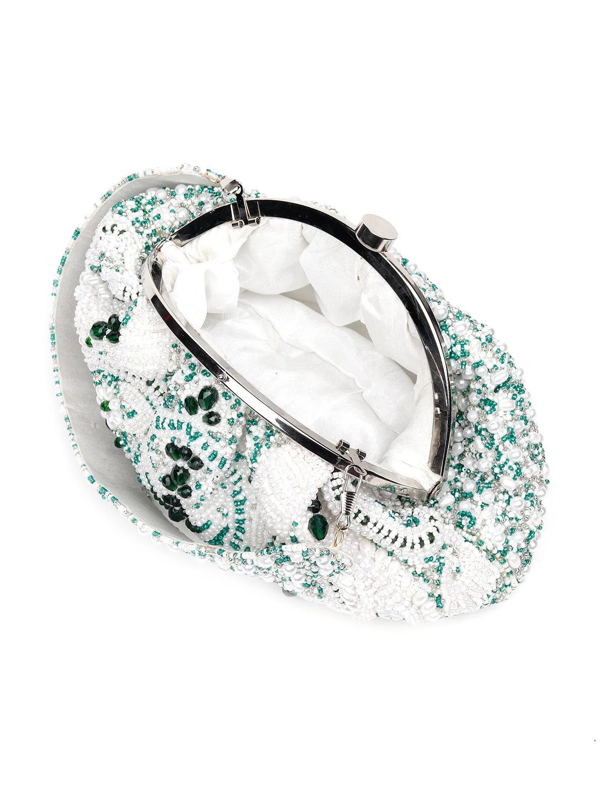 Odette Women White-Green Embellished Pearl Batuwa - Image 6