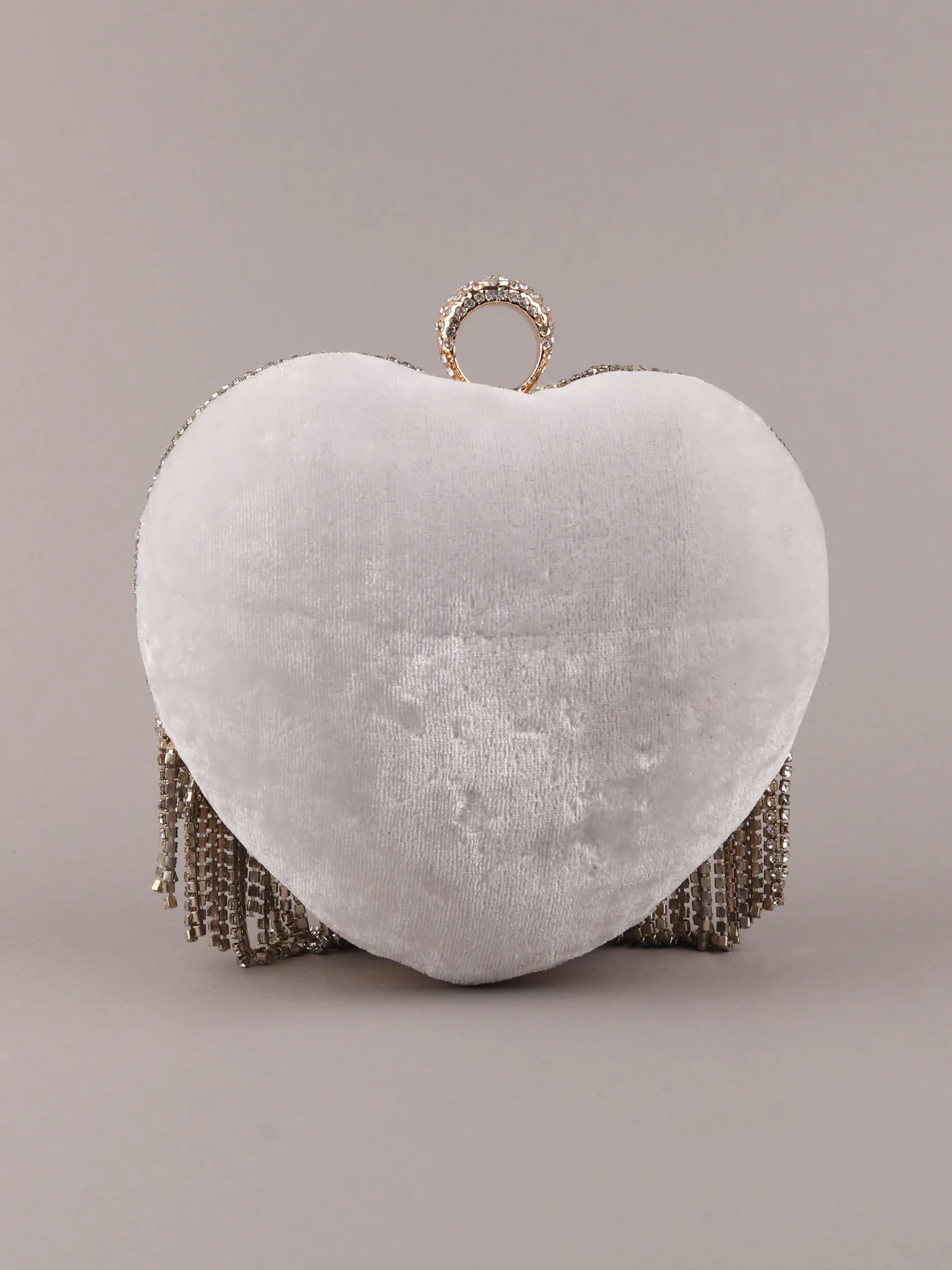 Odette Women White Heart-Shaped Embellished Clutch - Image 5