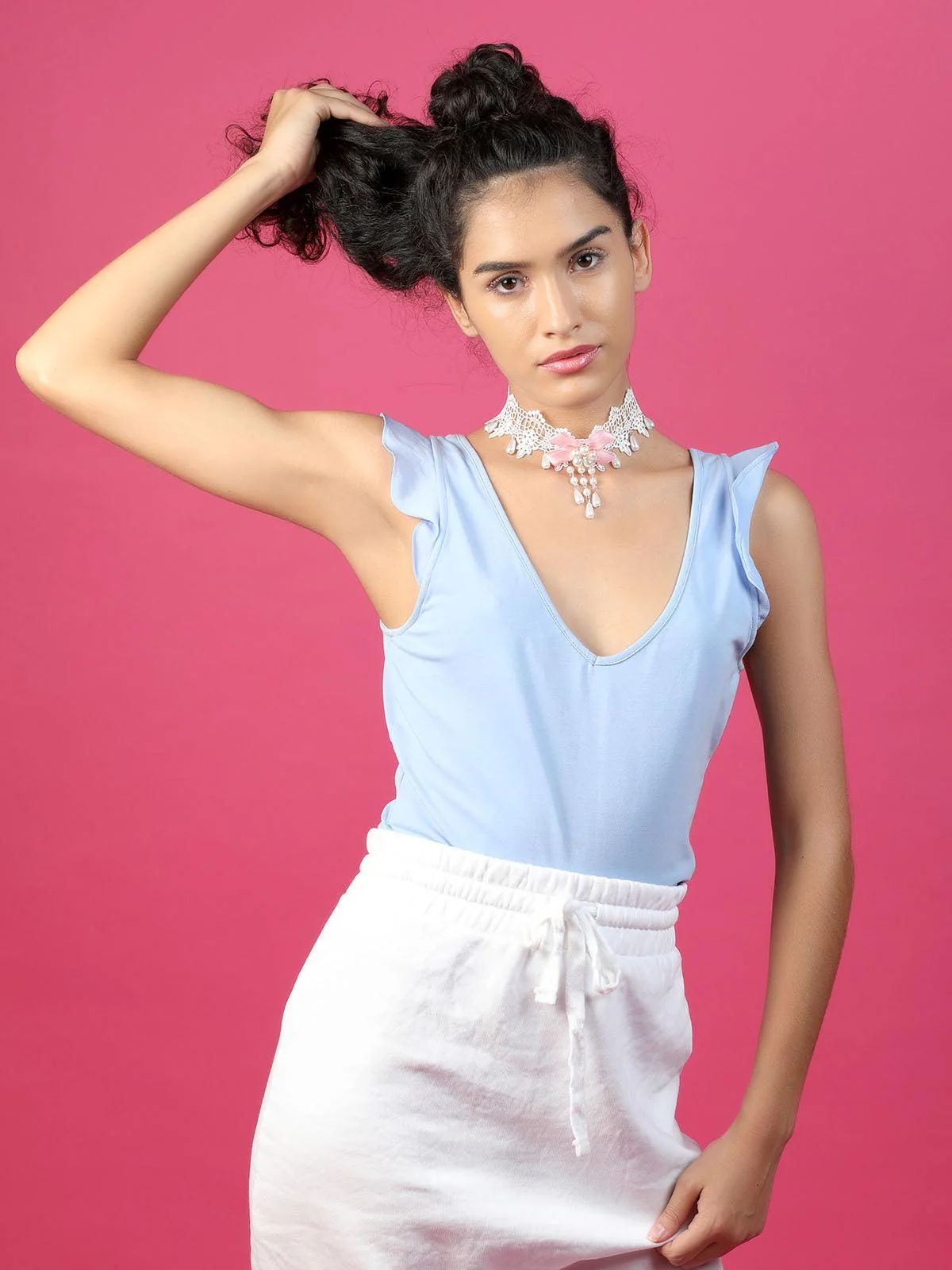 Odette Women White Lace Bow-Embellished Choker Necklace - Image 2