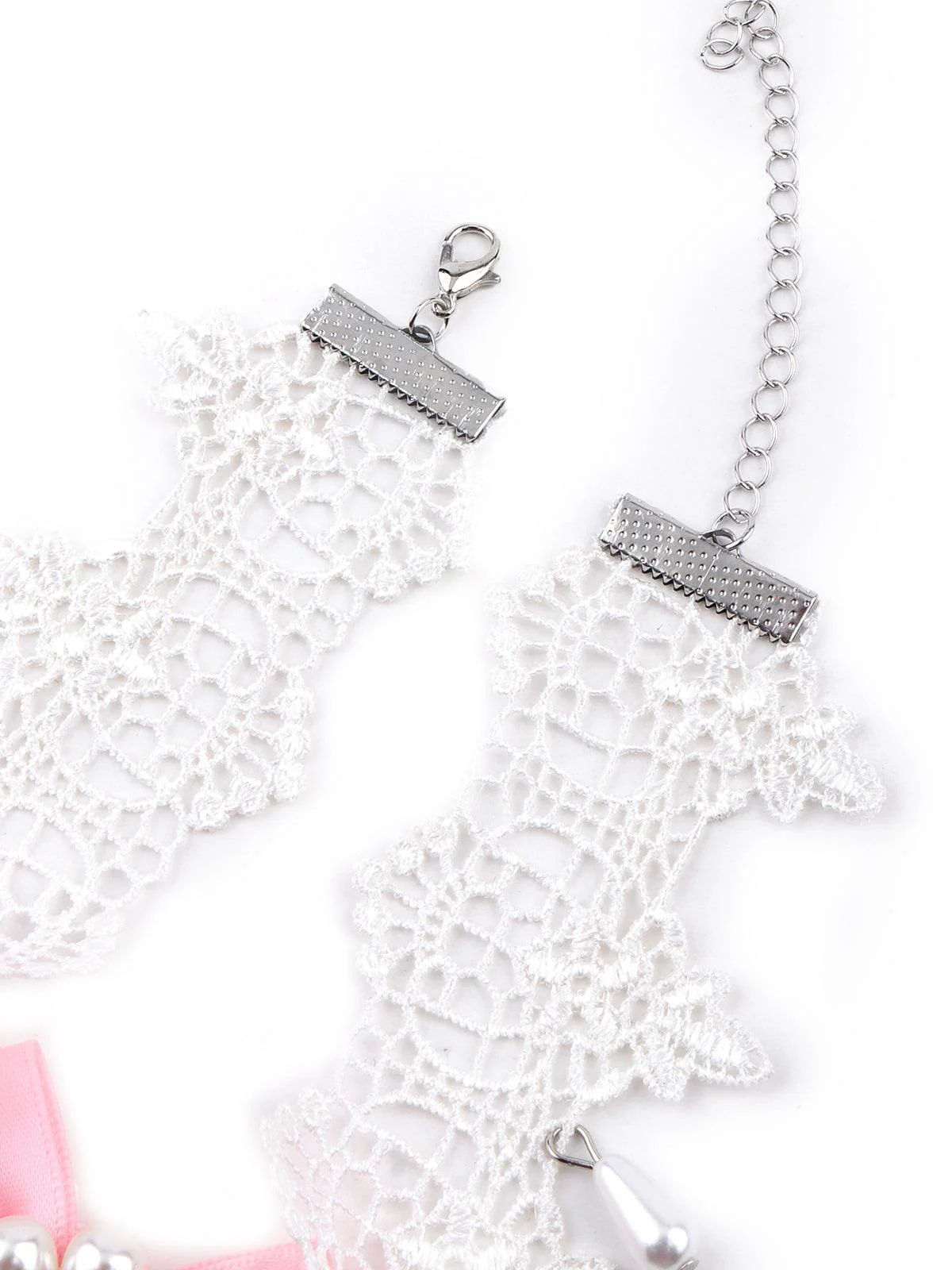 Odette Women White Lace Bow-Embellished Choker Necklace - Image 6