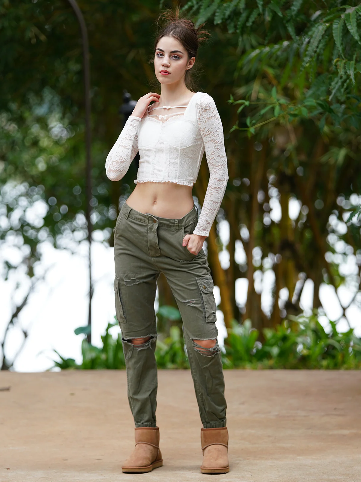 Odette Women White Lace Self Design Stitched Top - Image 2