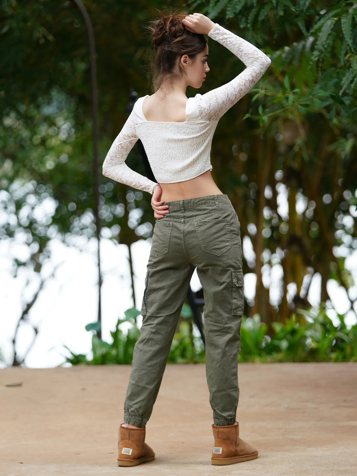 Odette Women White Lace Self Design Stitched Top - Image 4