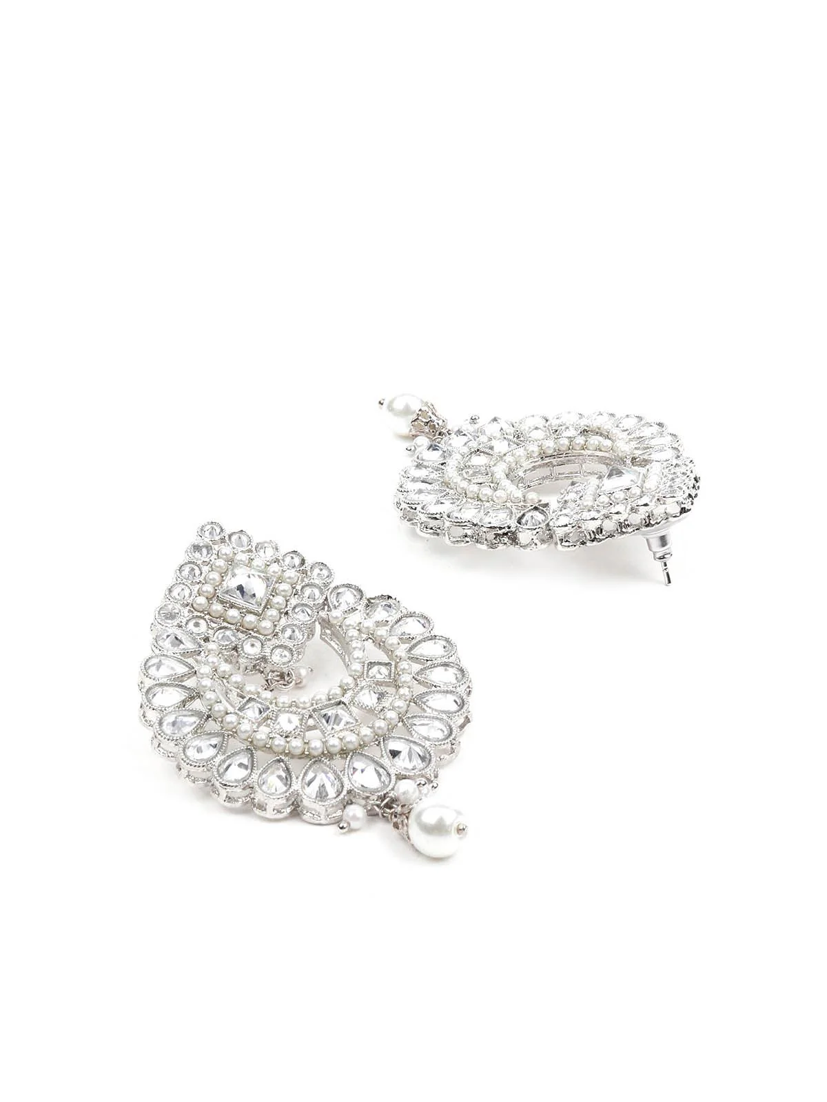 Odette Women White Long Necklace With Maangtikka Set - Image 4