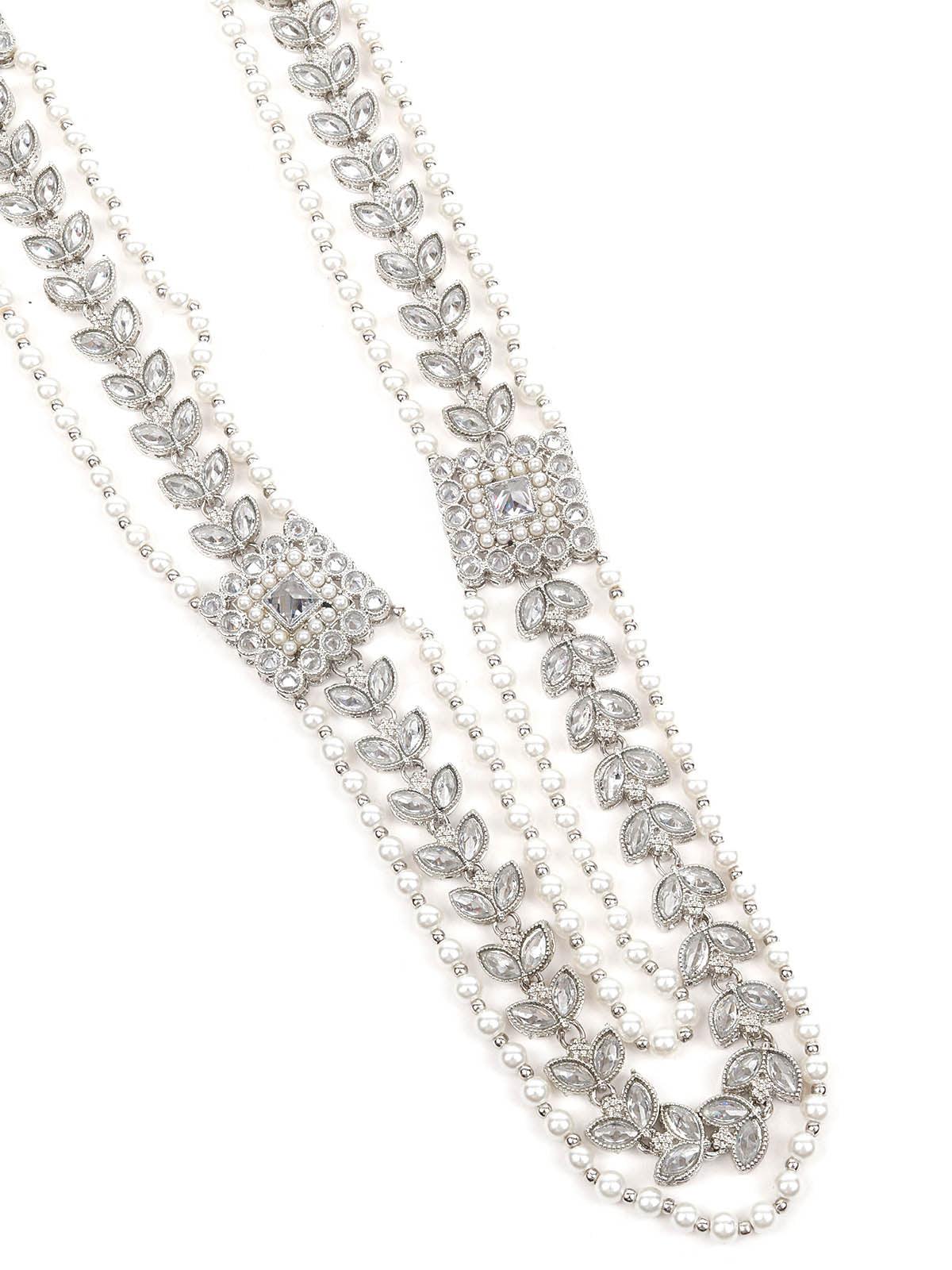 Odette Women White Long Necklace With Maangtikka Set - Image 5