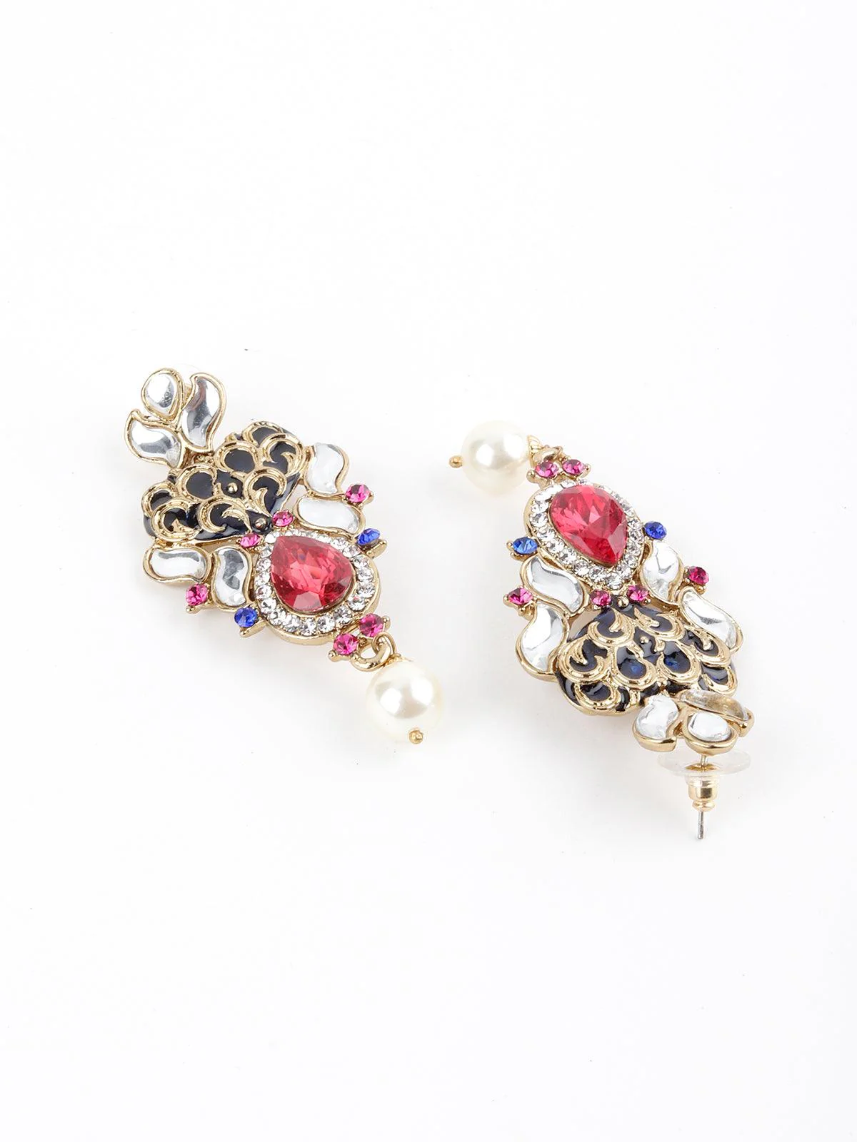Odette Women White, Magenta And Indigo Kundan Choker Set - Image 4