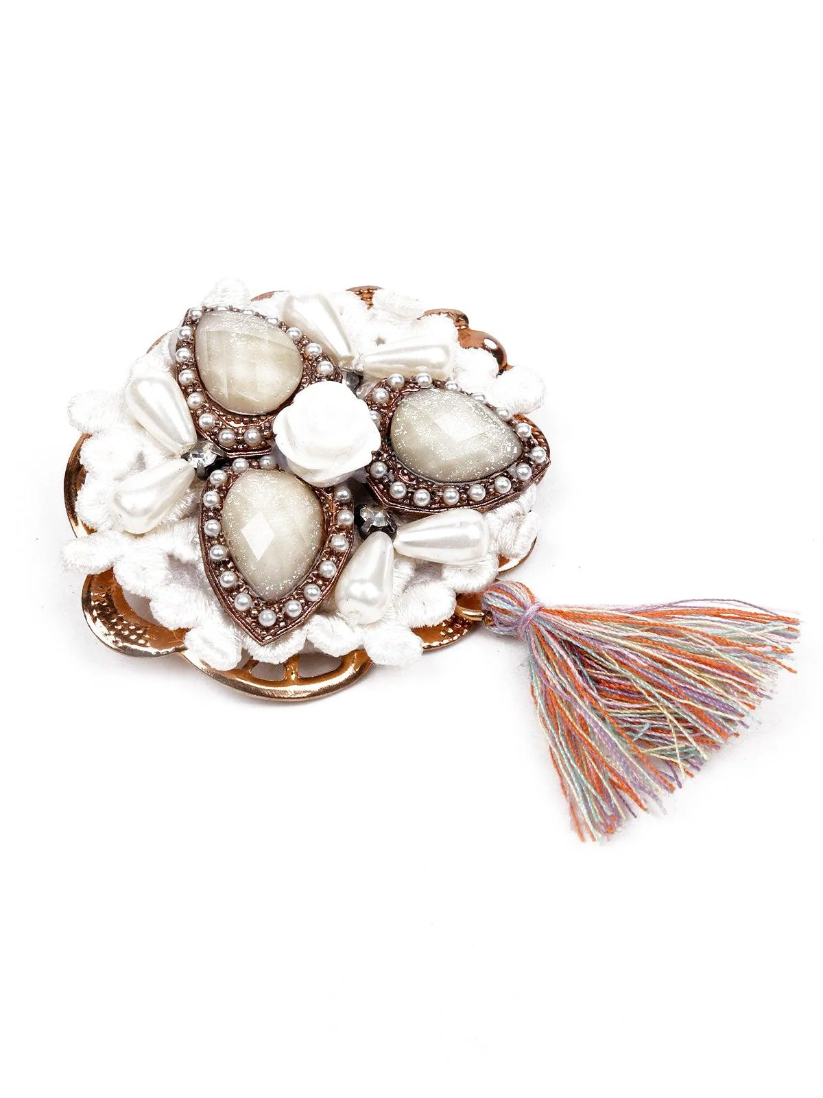 Odette Women White Moti Metal Brooch - Image 4