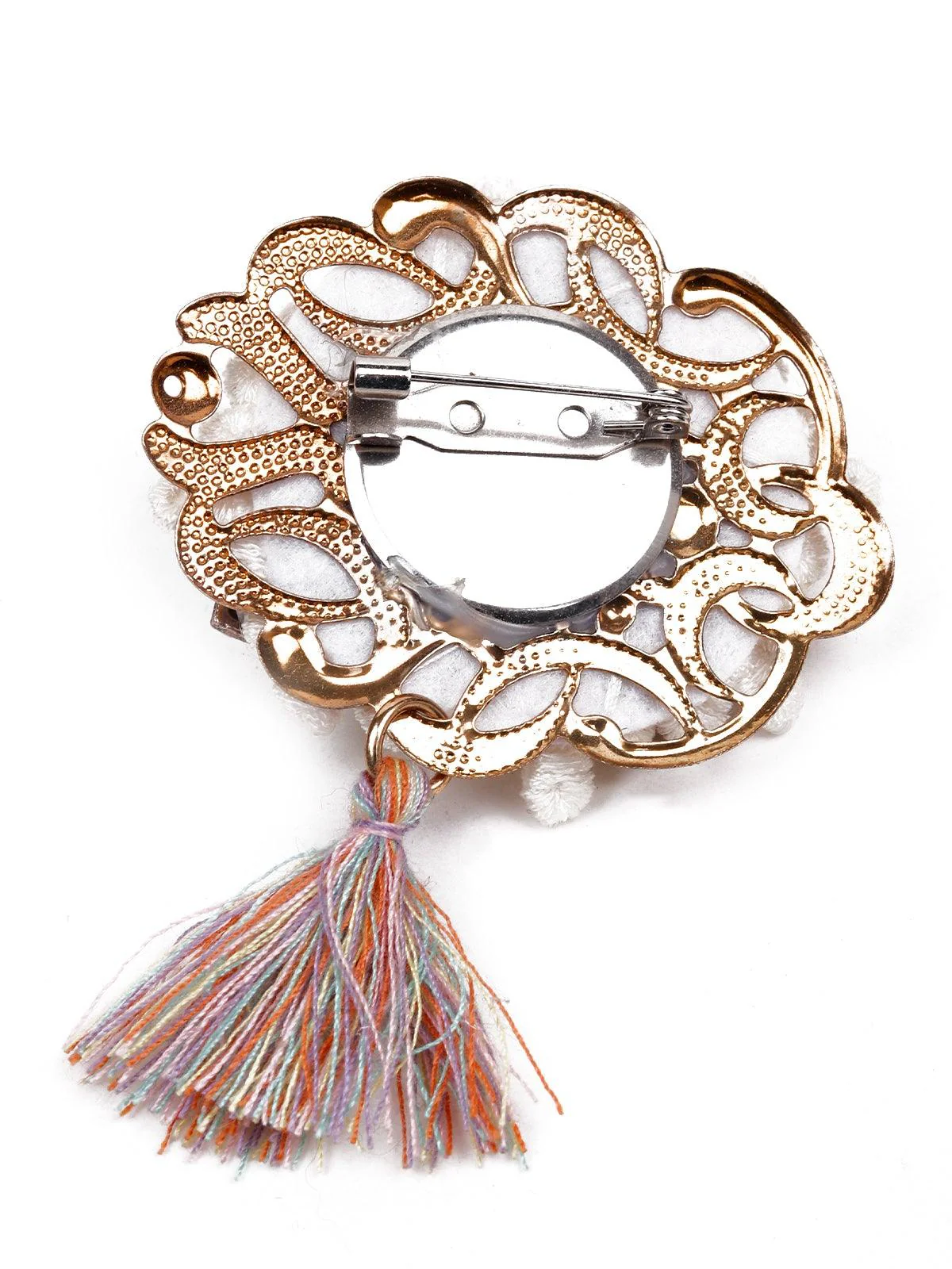 Odette Women White Moti Metal Brooch - Image 6