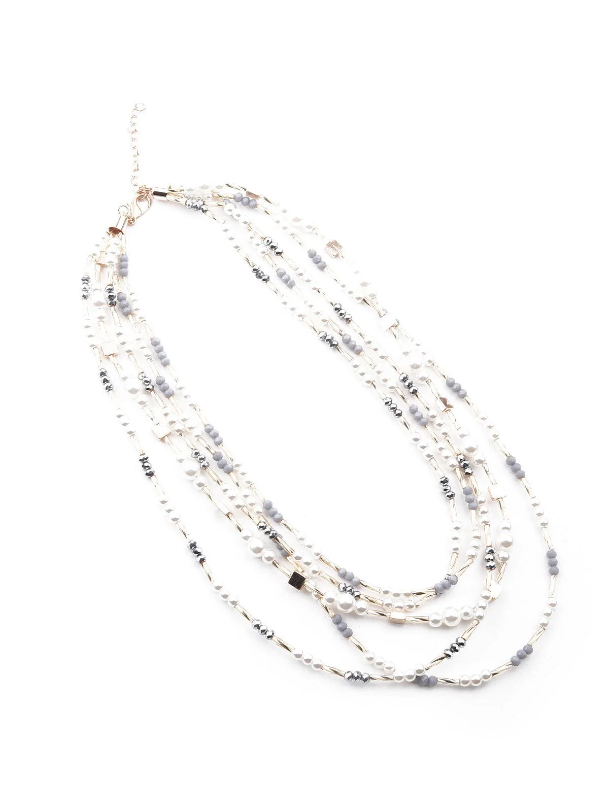 Odette Women White Multerlayered Statement Necklace - Image 2