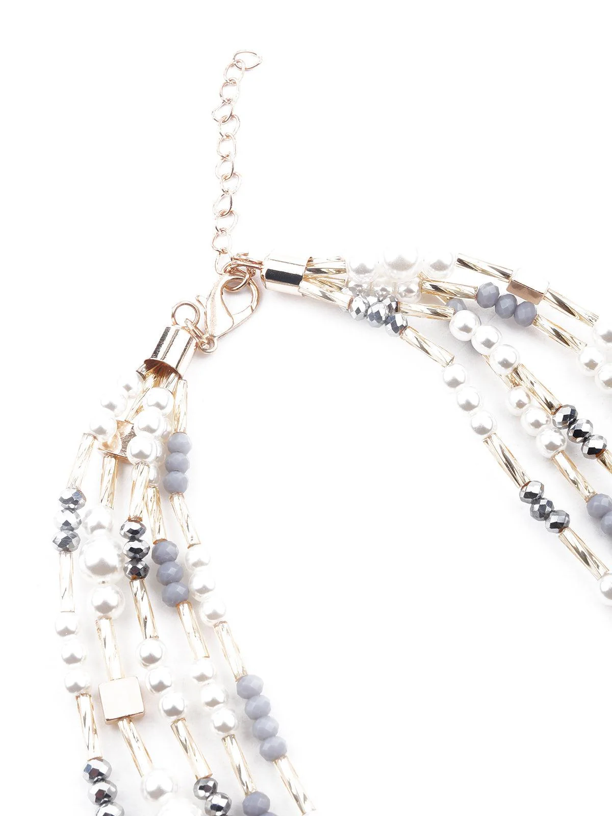 Odette Women White Multerlayered Statement Necklace - Image 4