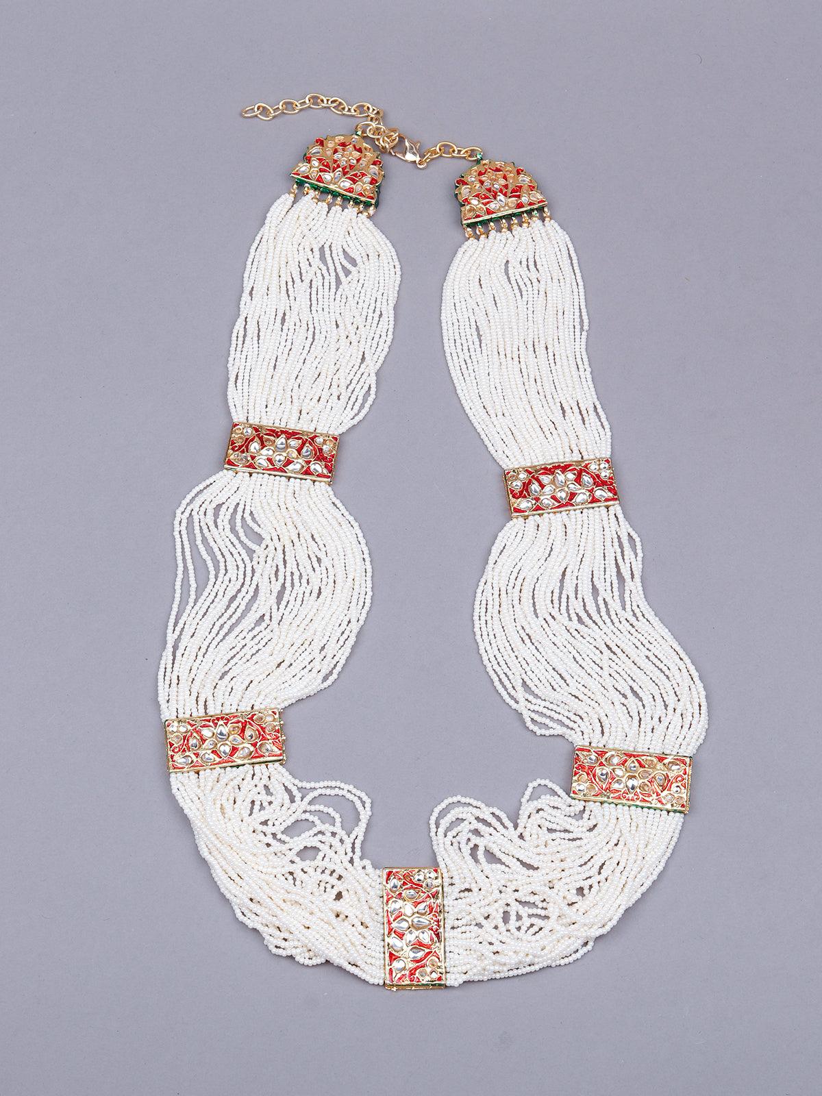 Odette Women White Multi-Layered Tradtional Necklace - Image 3