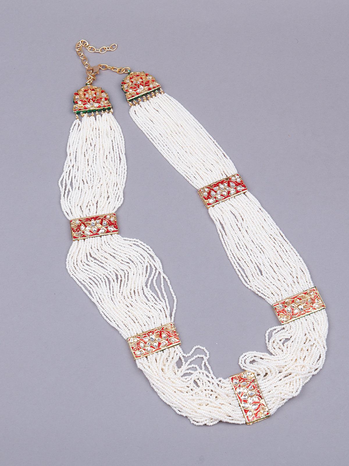 Odette Women White Multi-Layered Tradtional Necklace - Image 4