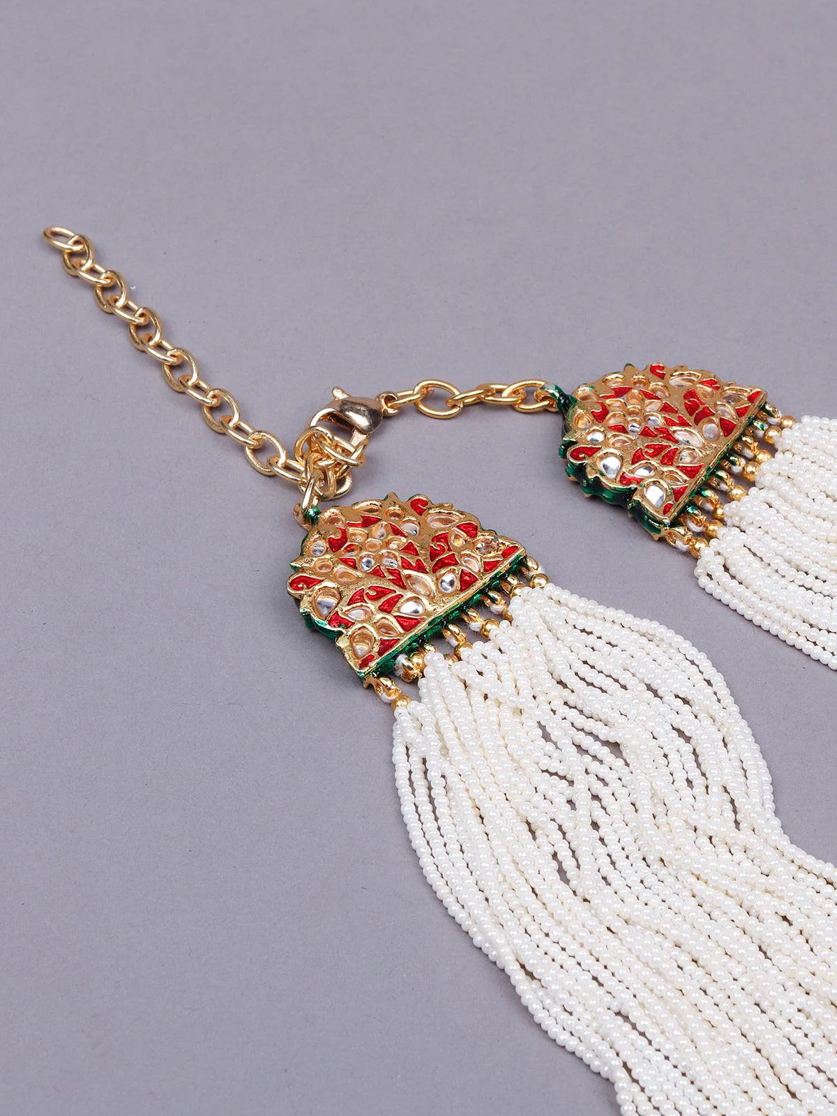 Odette Women White Multi-Layered Tradtional Necklace - Image 6