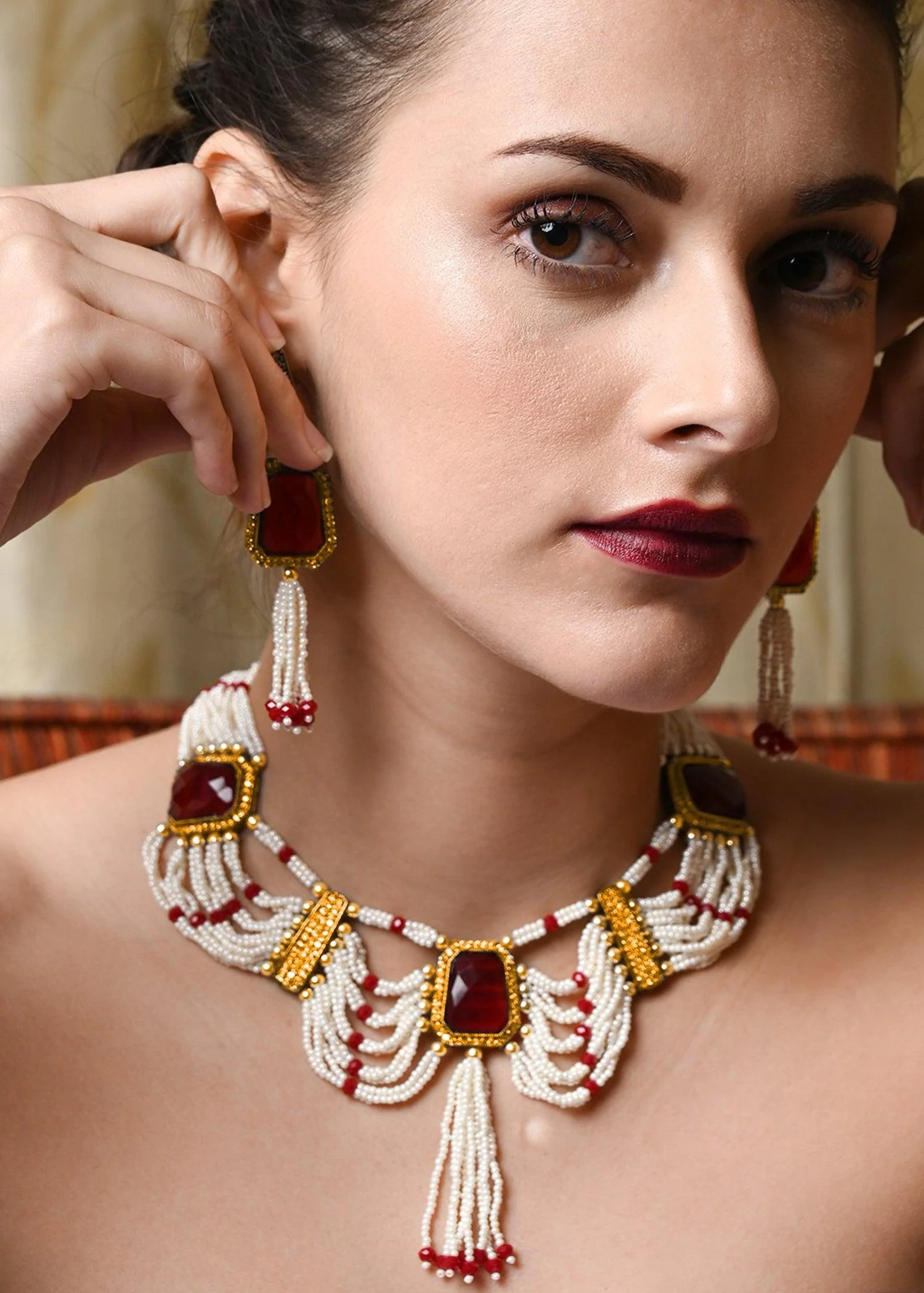 Odette Women White Multi-String Pearl Necklace Set - Image 2