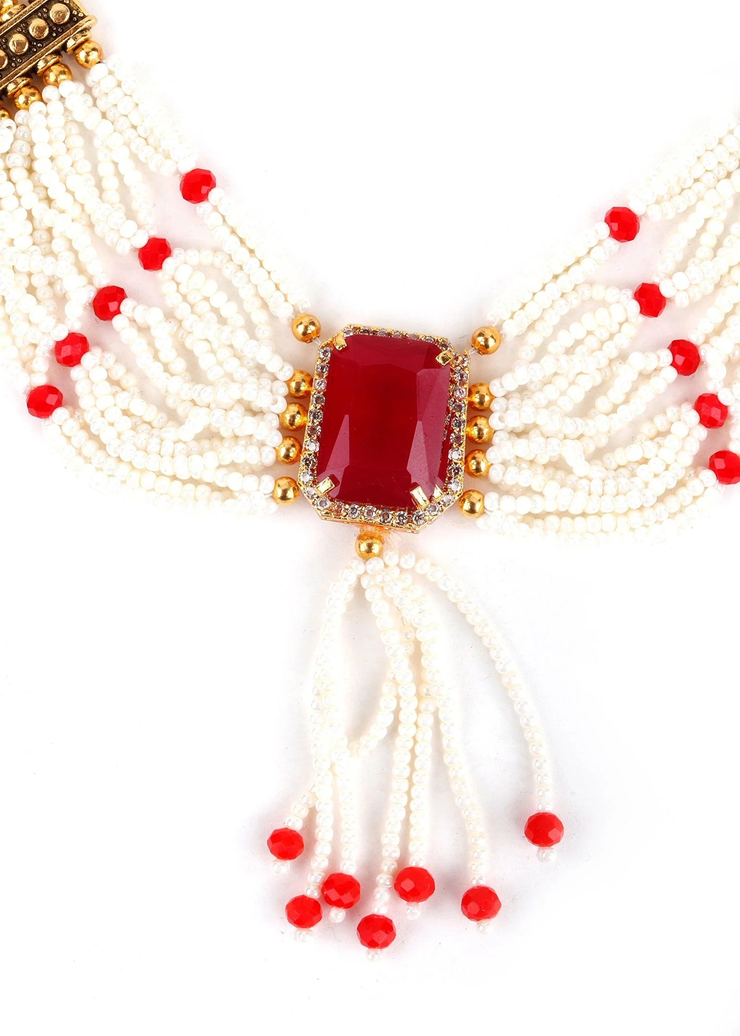 Odette Women White Multi-String Pearl Necklace Set - Image 4