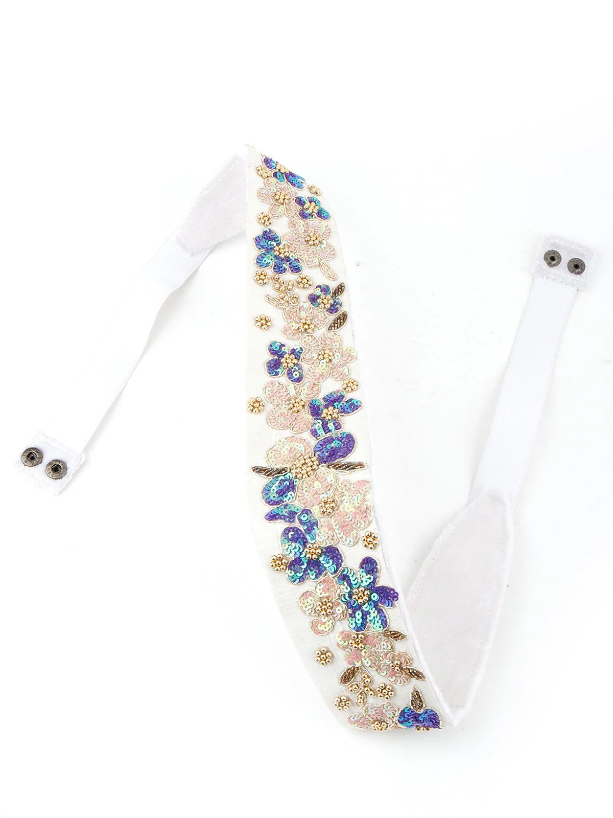 Odette Women White Multicolour Tickle Velvet Base Belt - Image 5
