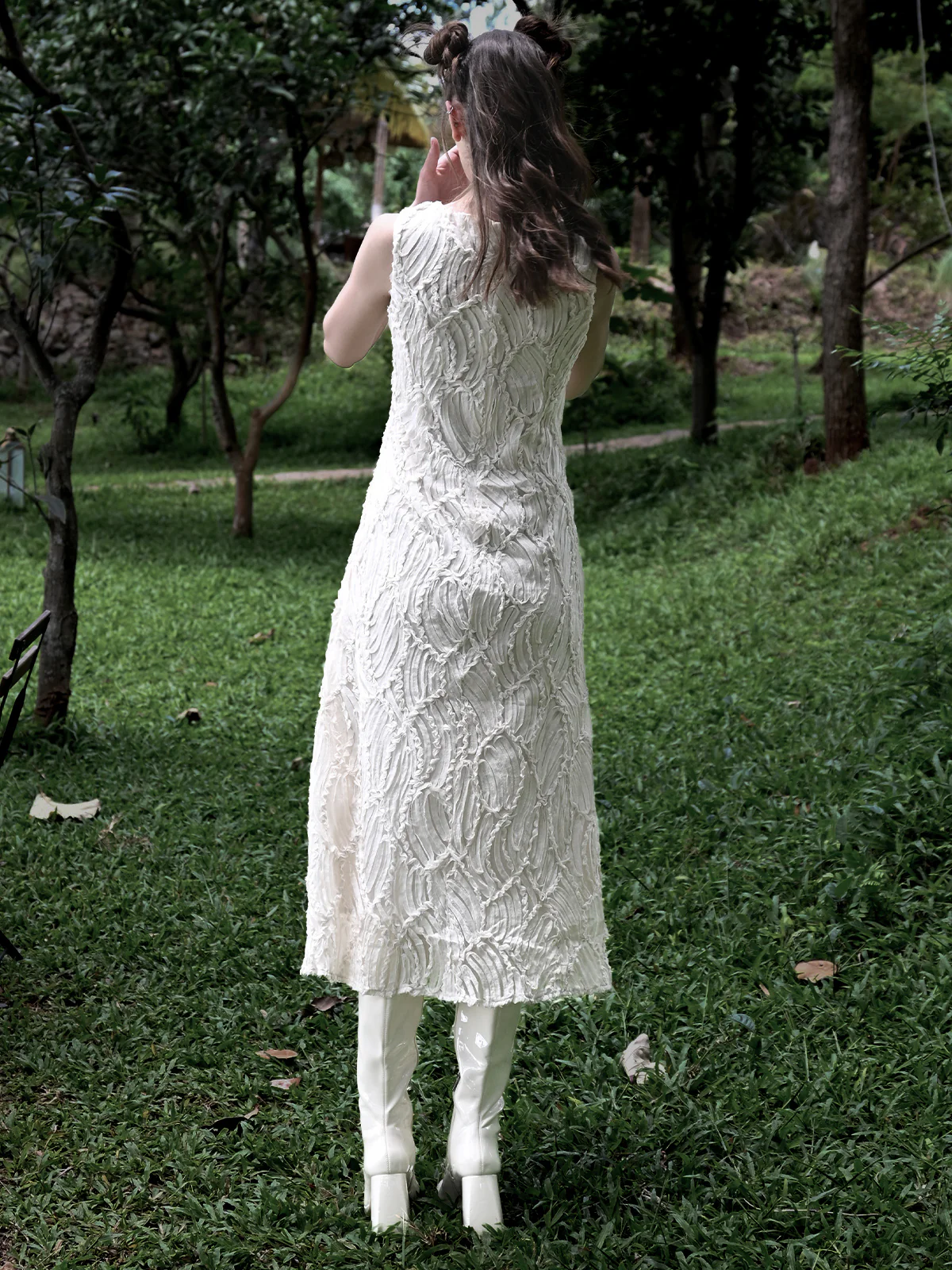 Odette Women White Net With All Over Applic Stitched Dress - Image 4