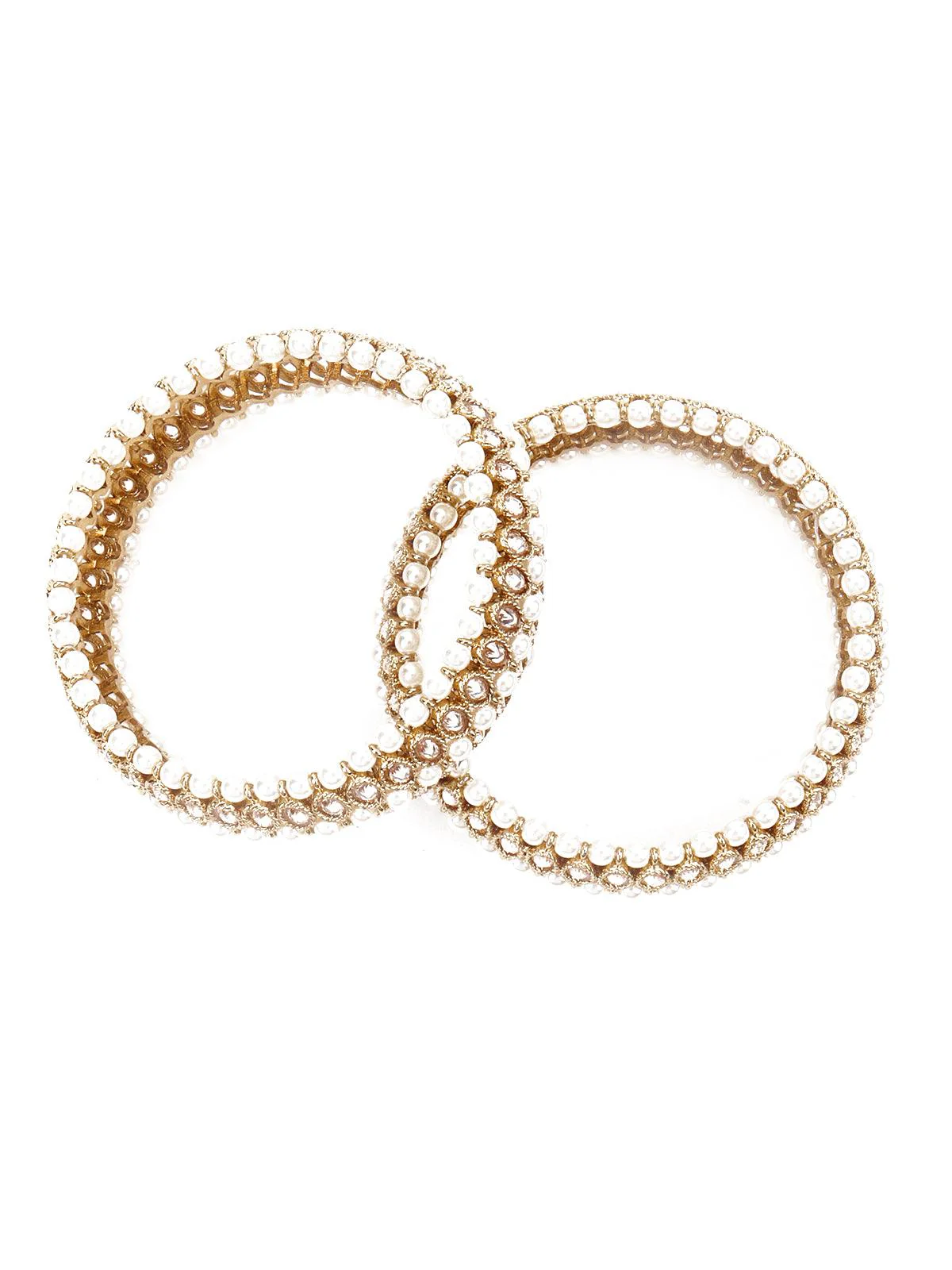 Odette Women White Pearl 3 Strand Rhinestone Bangle - Image 5