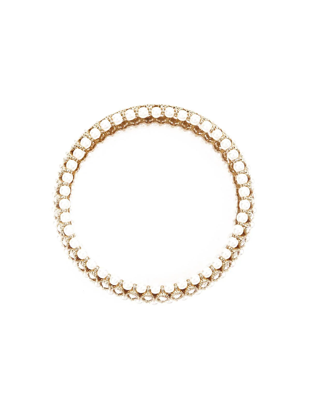 Odette Women White Pearl 3 Strand Rhinestone Bangle - Image 7