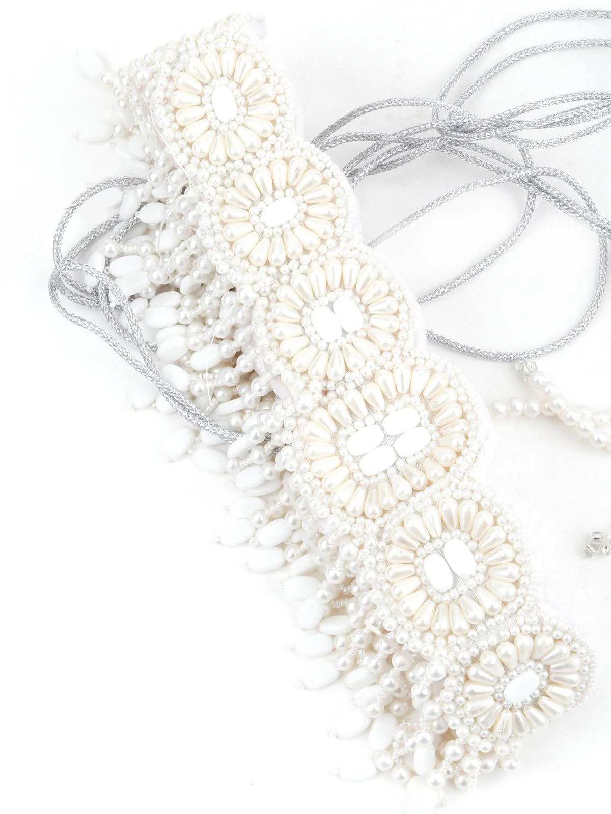 Odette Women White Pearl And Rhinestone Velvet Base Belt - Image 3