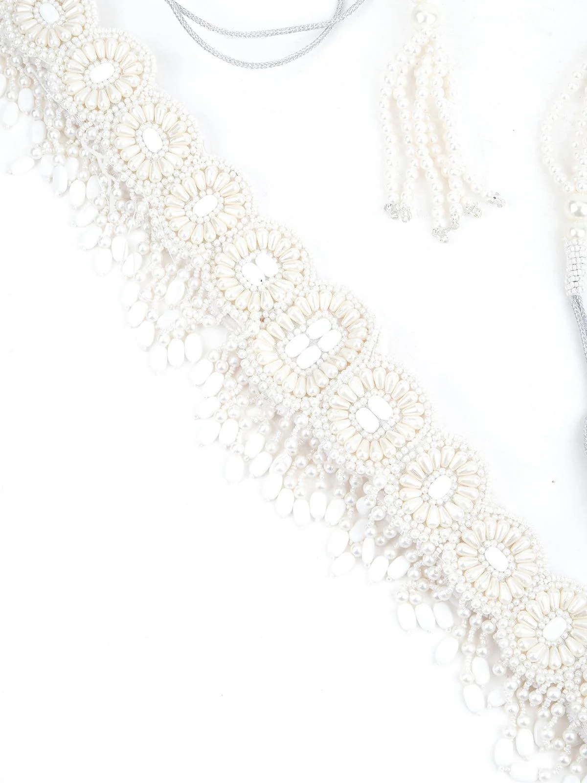 Odette Women White Pearl And Rhinestone Velvet Base Belt - Image 5