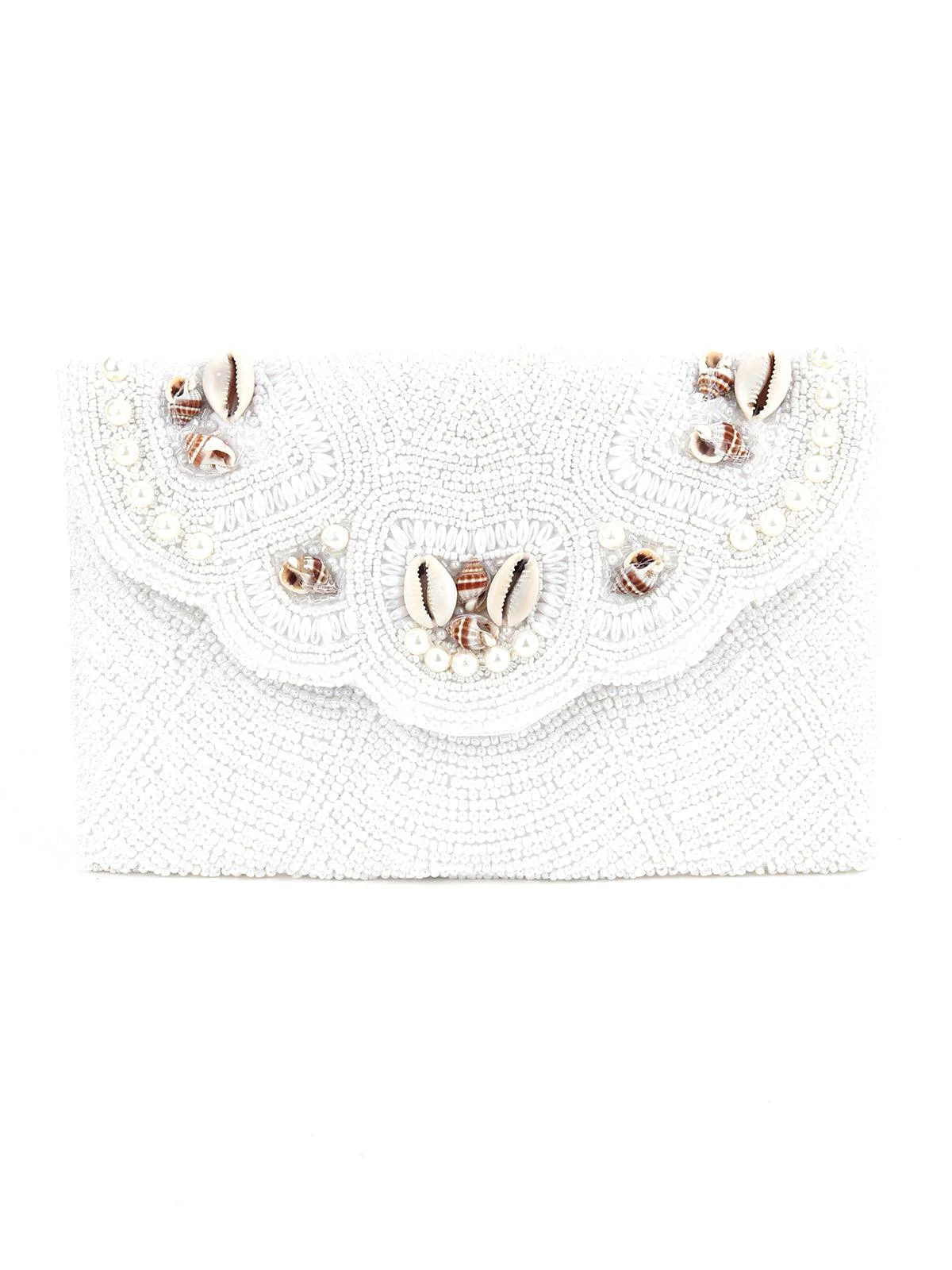 Odette Women White Pearl Beaded Envelope Clutch - Image 3
