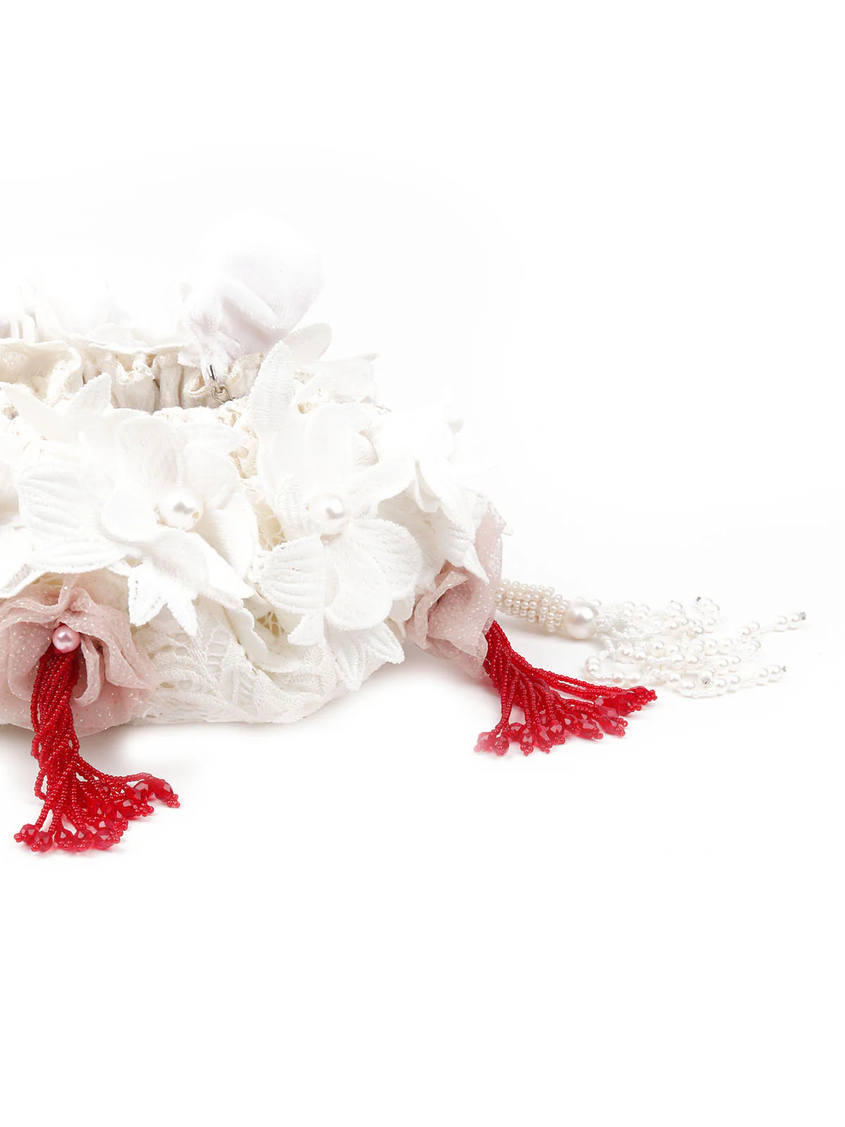 Odette Women White Pearl Embellished Bridal Potli Bag - Image 5