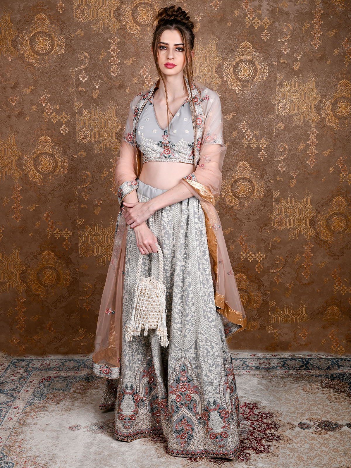 Odette Women White Pearl Embellished Potli Bag - Image 2