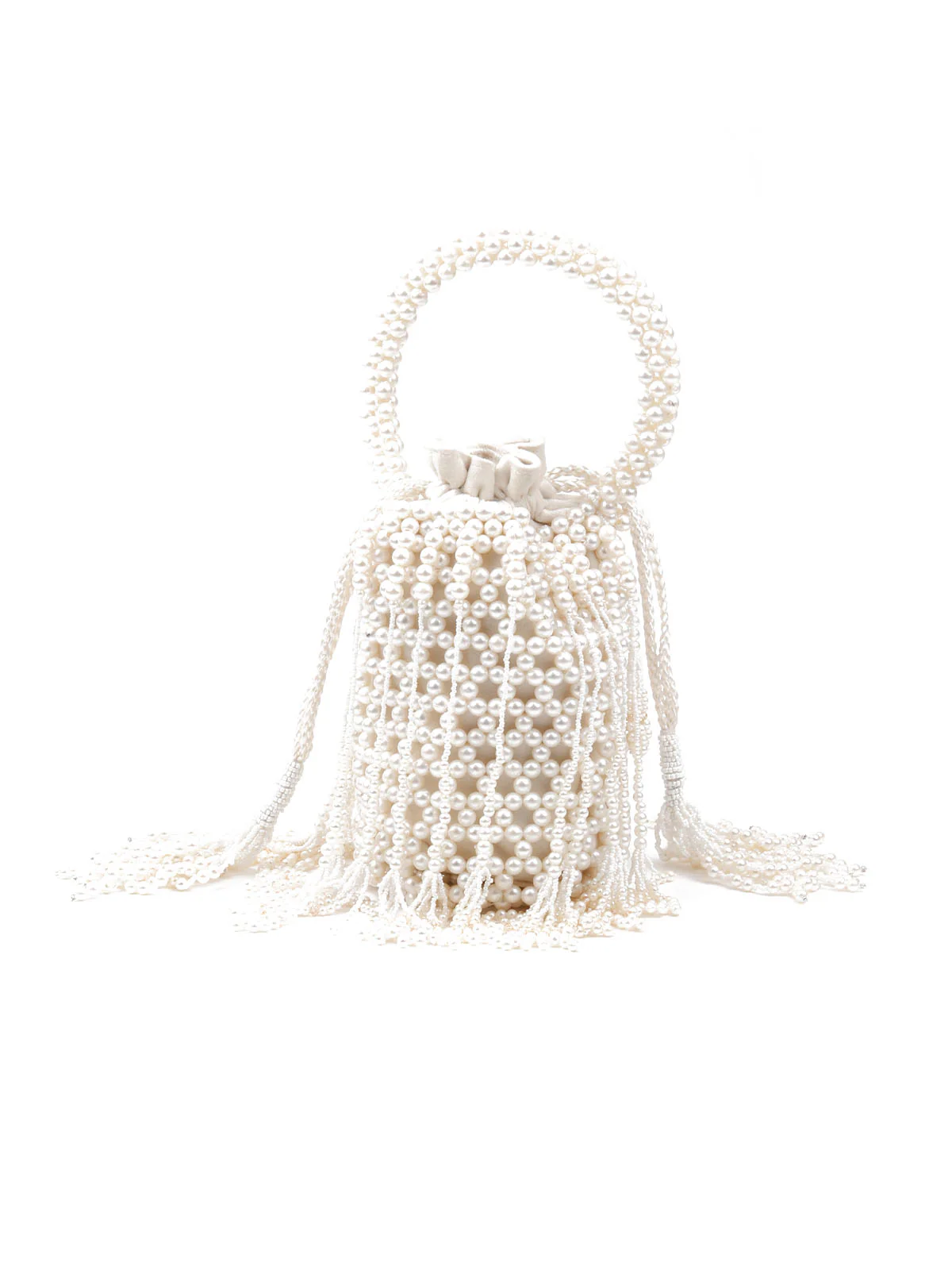 Odette Women White Pearl Embellished Potli Bag - Image 3