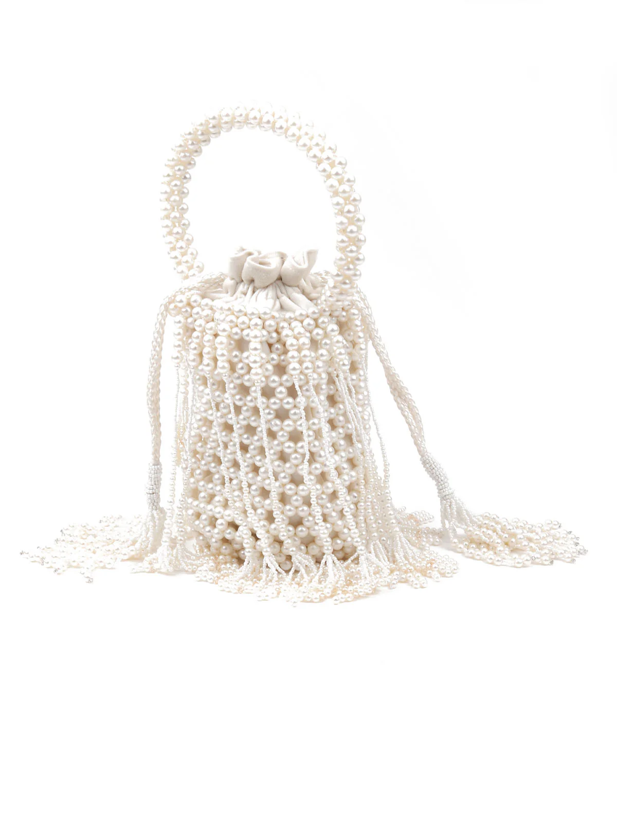 Odette Women White Pearl Embellished Potli Bag - Image 5