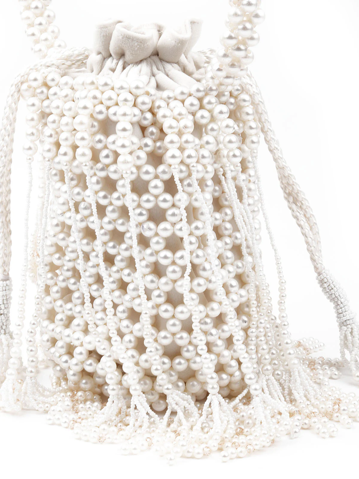 Odette Women White Pearl Embellished Potli Bag - Image 6