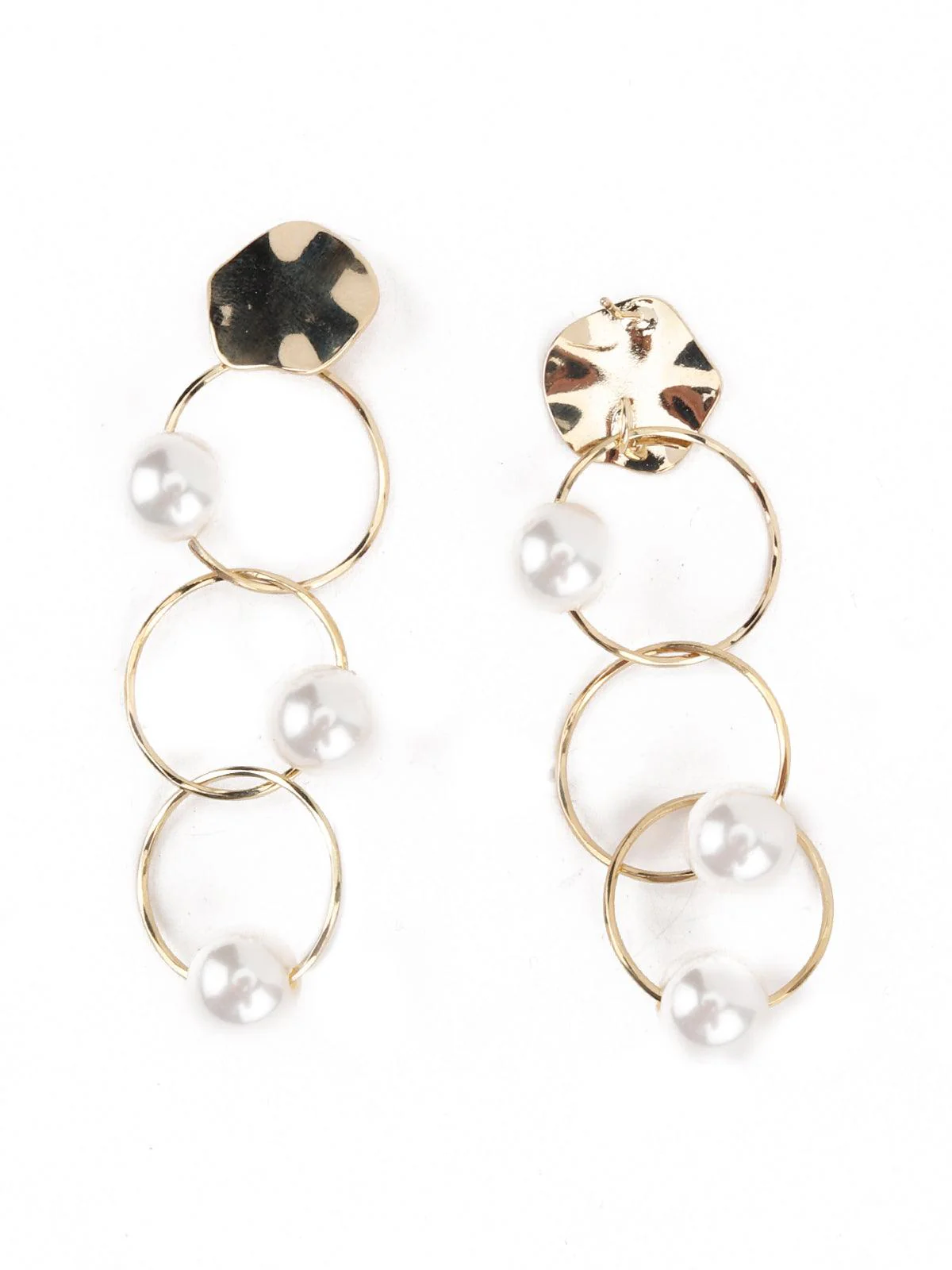 Odette Women White Pearl Gold Tone Ring Long Dangle Earrings - Image 4