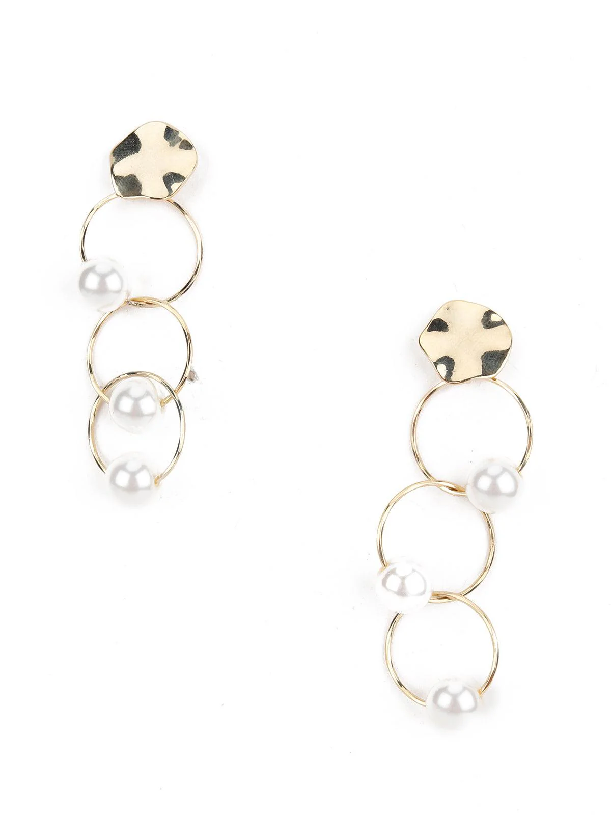 Odette Women White Pearl Gold Tone Ring Long Dangle Earrings - Image 5