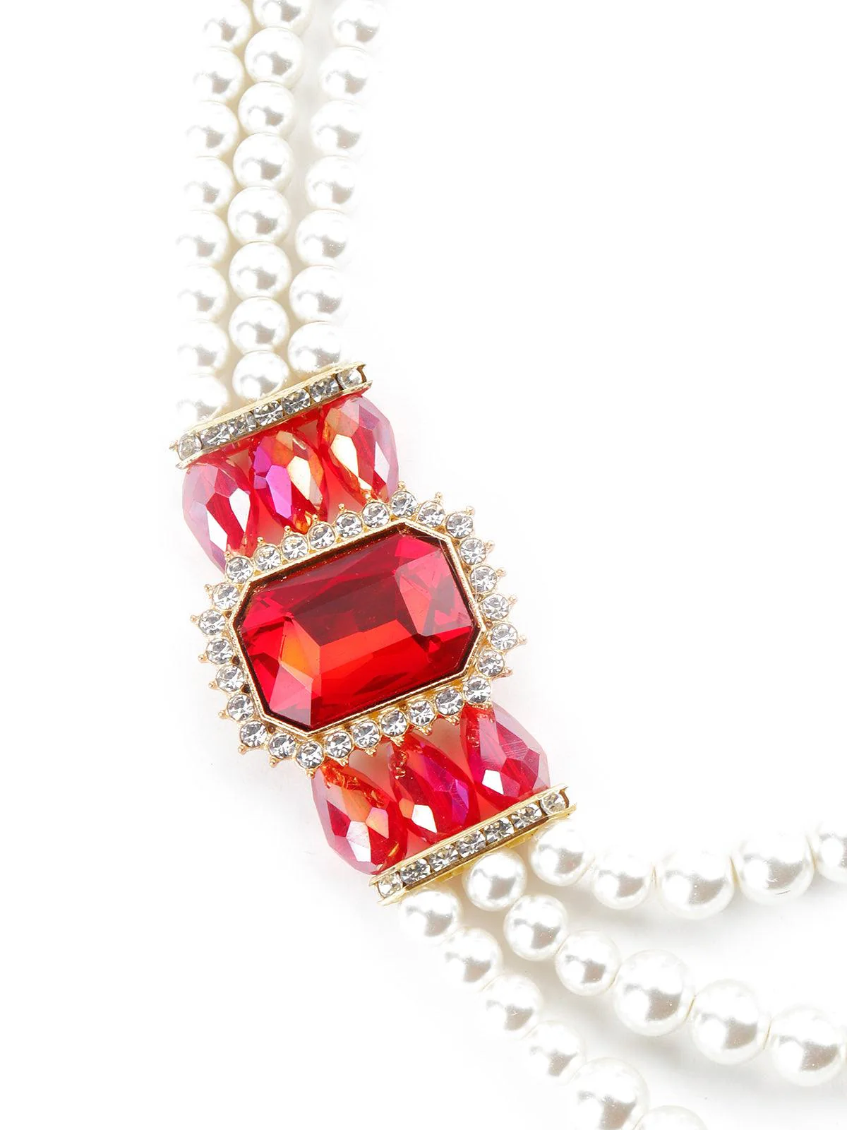 Odette Women White Pearl Multi String Brooch Necklace - Image 4